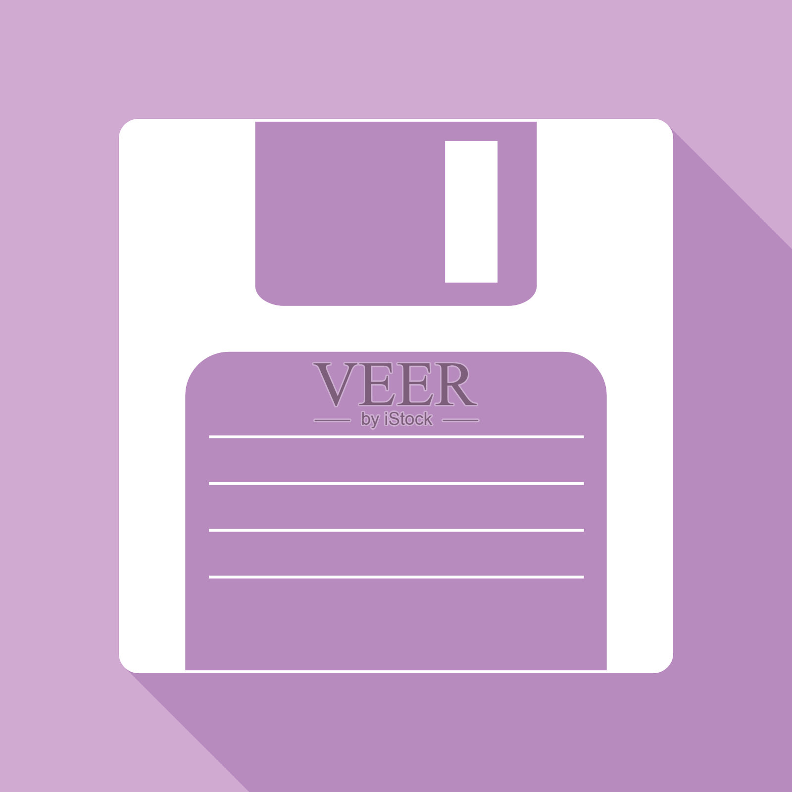 软盘标志白色图标与长影子在插画图片素材