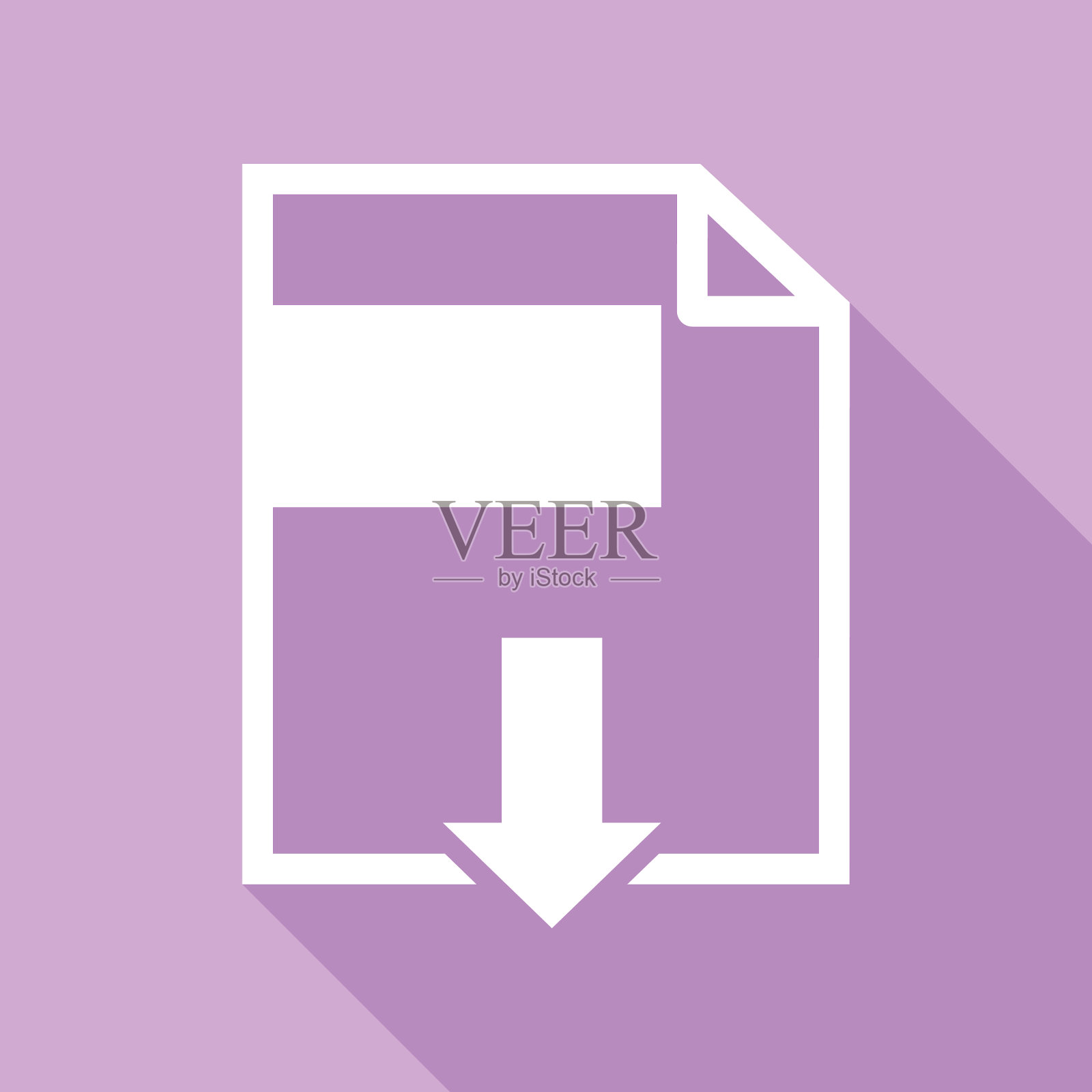 文件下载标志白色图标与长影子在插画图片素材