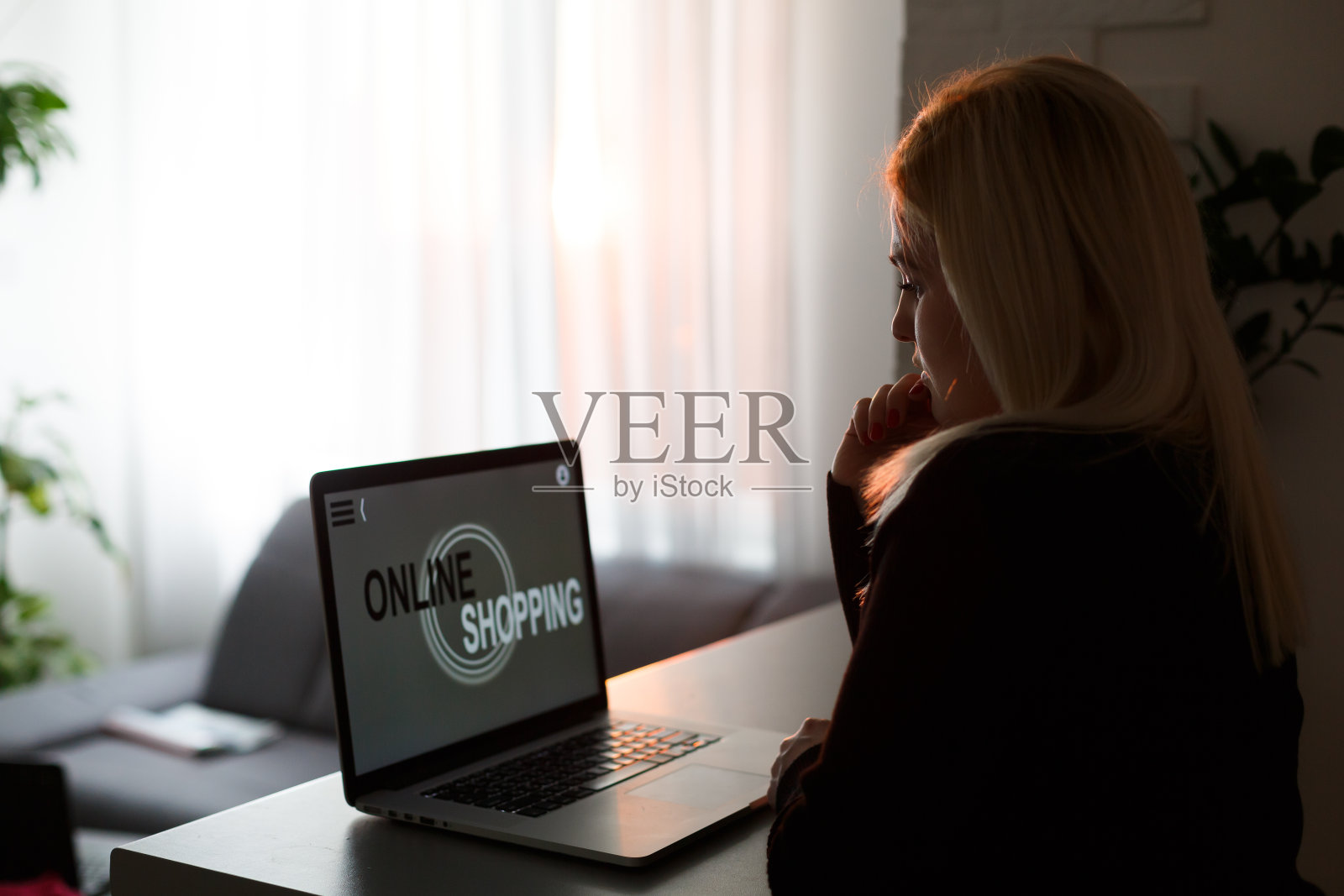 快乐的年轻主妇在网上购物照片摄影图片