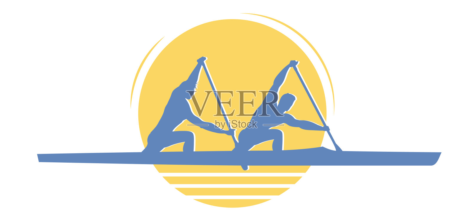 两个人划独木舟。插画图片素材