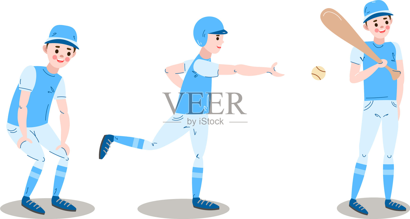 设置不同的棒球运动员角色设计元素图片