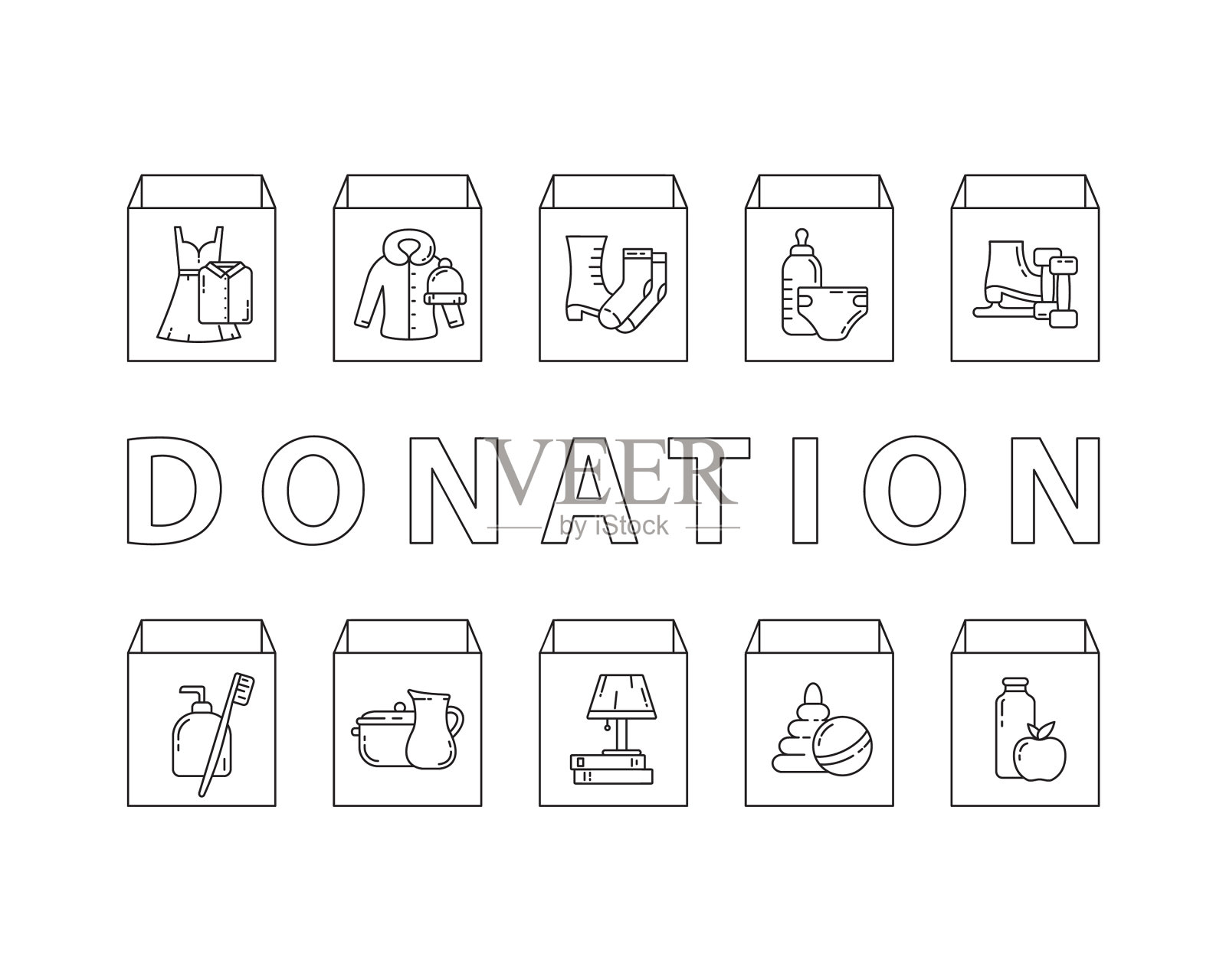 这些都是装在纸板箱里的食物插画图片素材