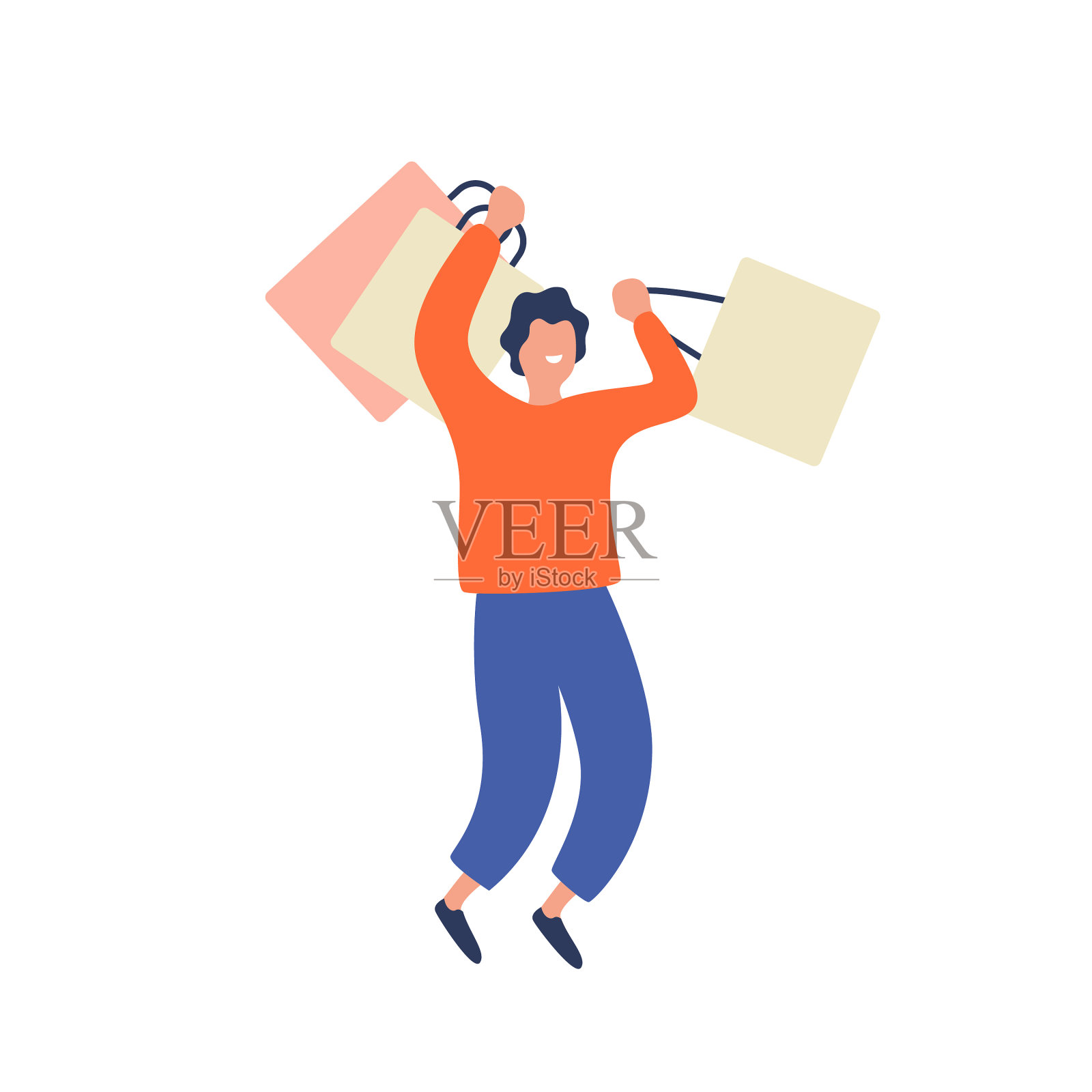 快乐的购物狂男人有乐趣拿着包裹设计元素图片