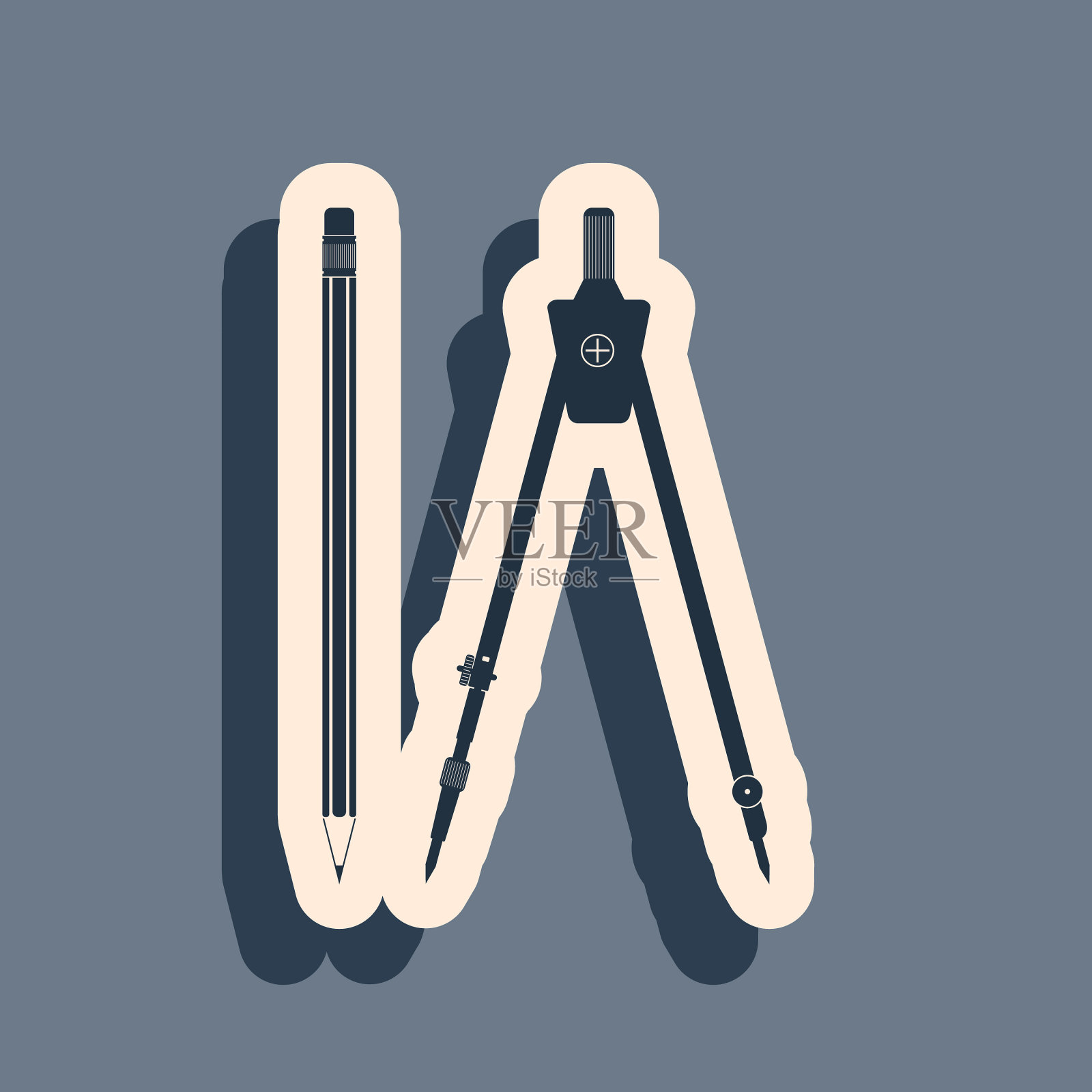 黑色绘图指南针和铅笔与橡皮图标插画图片素材