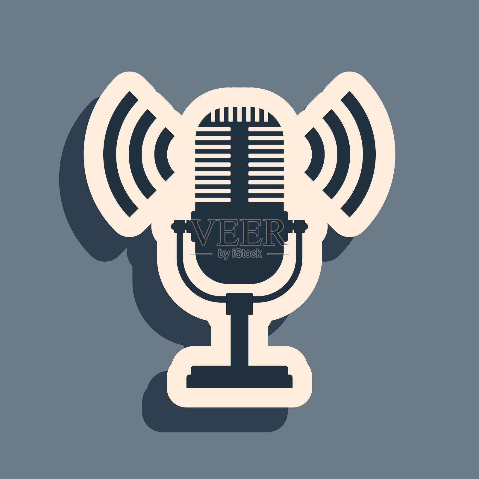 黑色麦克风图标孤立在灰色背景插画图片素材