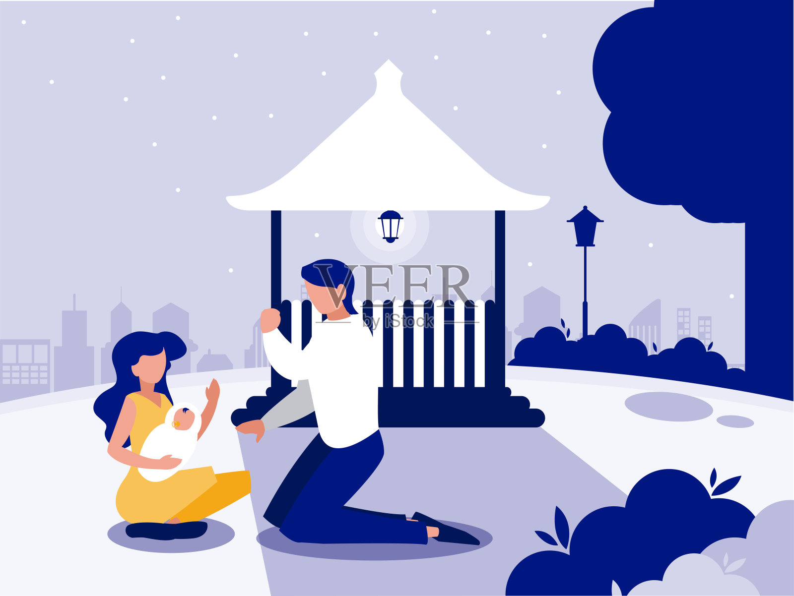 带面具的家庭在公园矢量设计插画图片素材