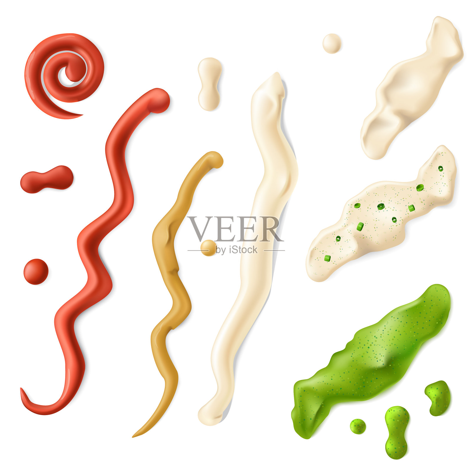 酱料在盘中设置顶部视图部分插画图片素材