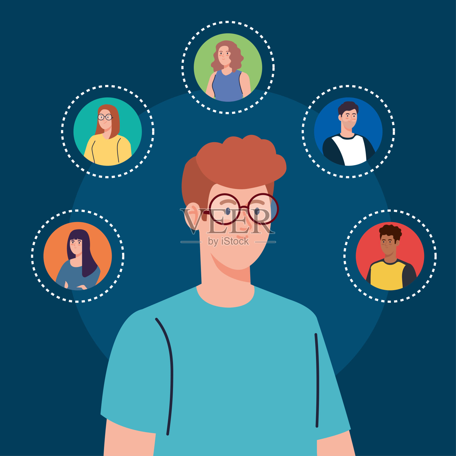 人和社会网络社区，互动，沟通和全球概念插画图片素材