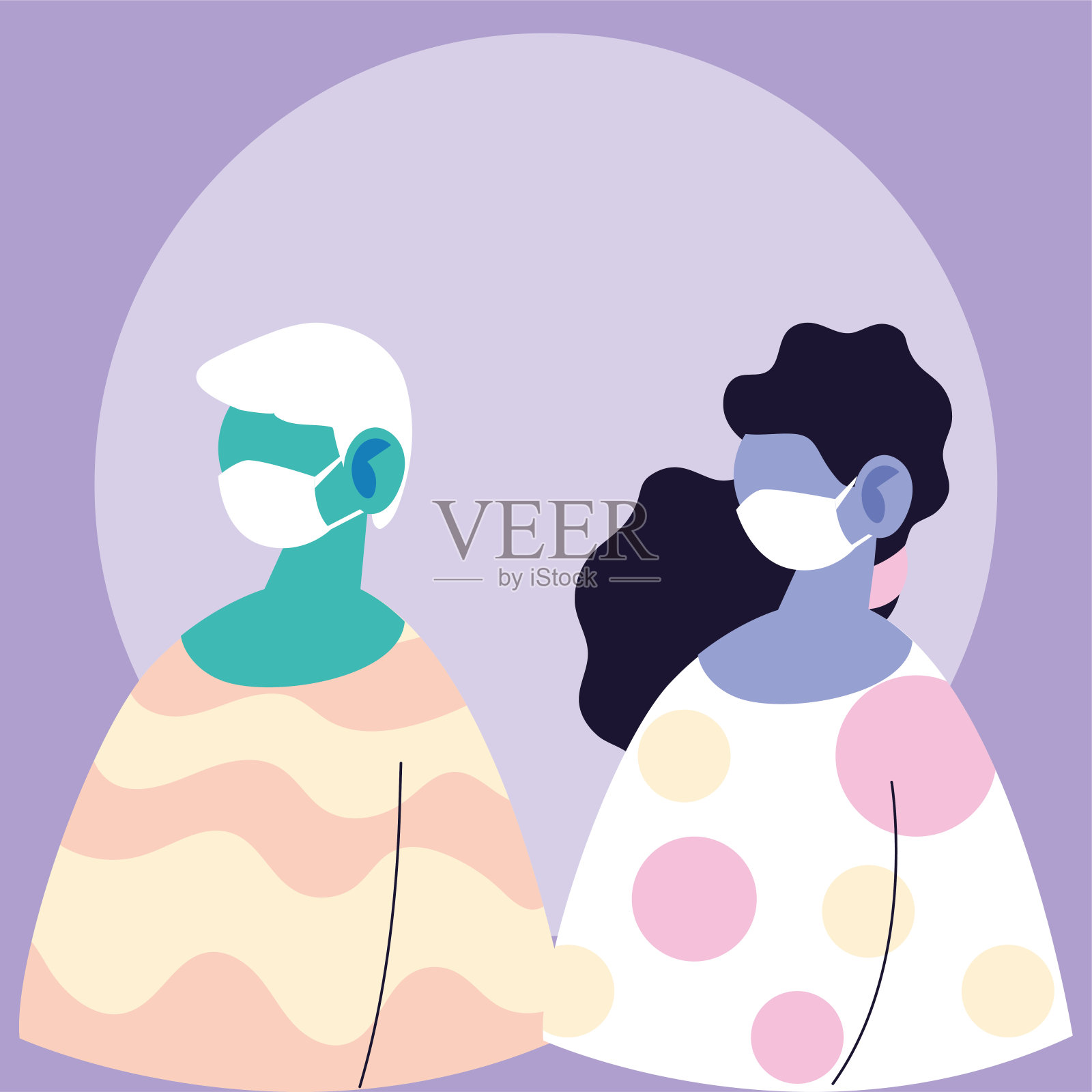 老人和妇女卡通与面具矢量设计插画图片素材