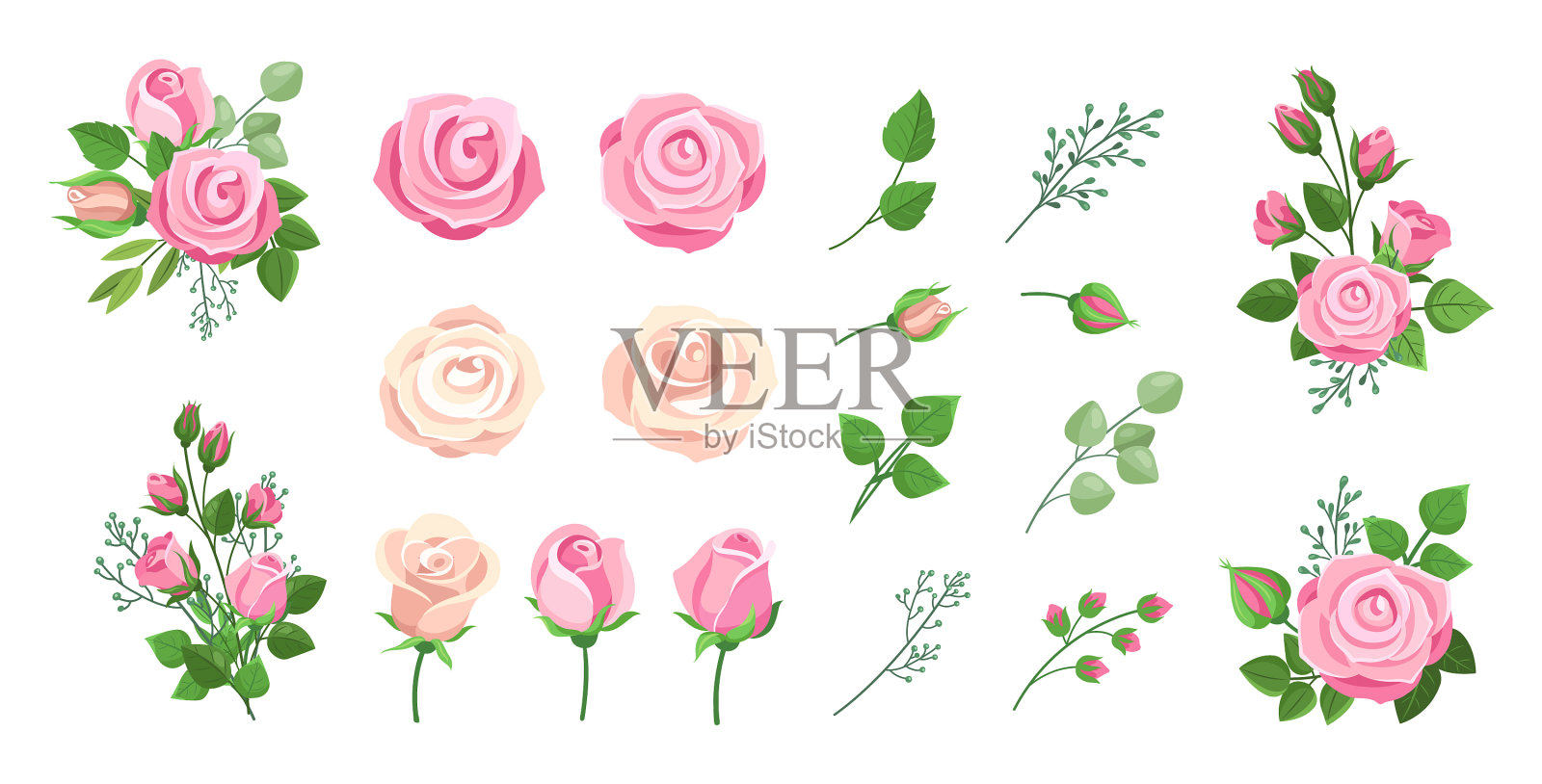 玫瑰花束复古的花卉装饰插画图片素材