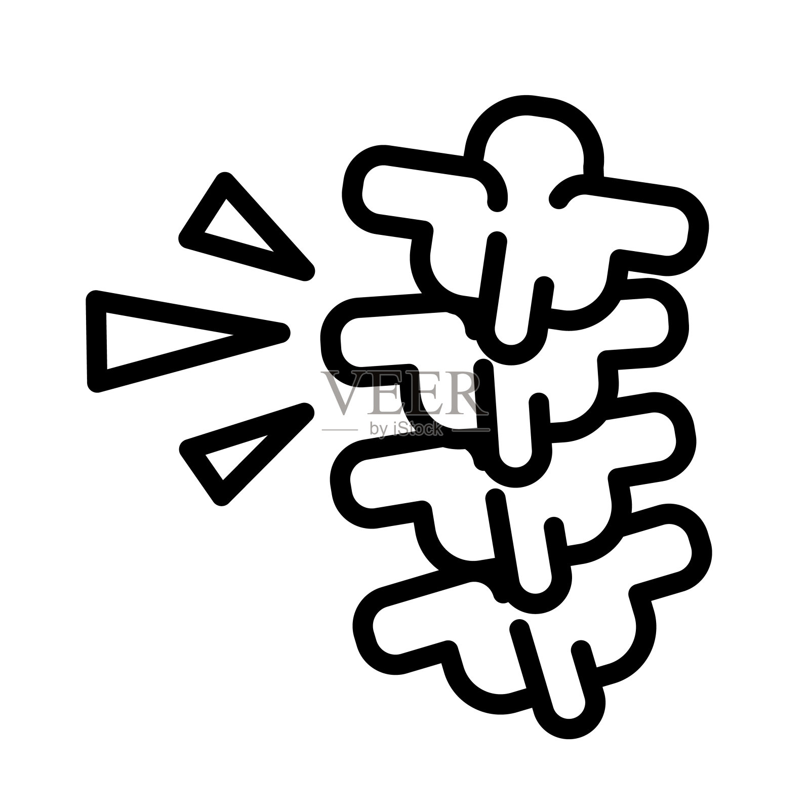 龟裂脊柱简单的黑白轮廓图标。平面向量插图。孤立在白色的。插画图片素材