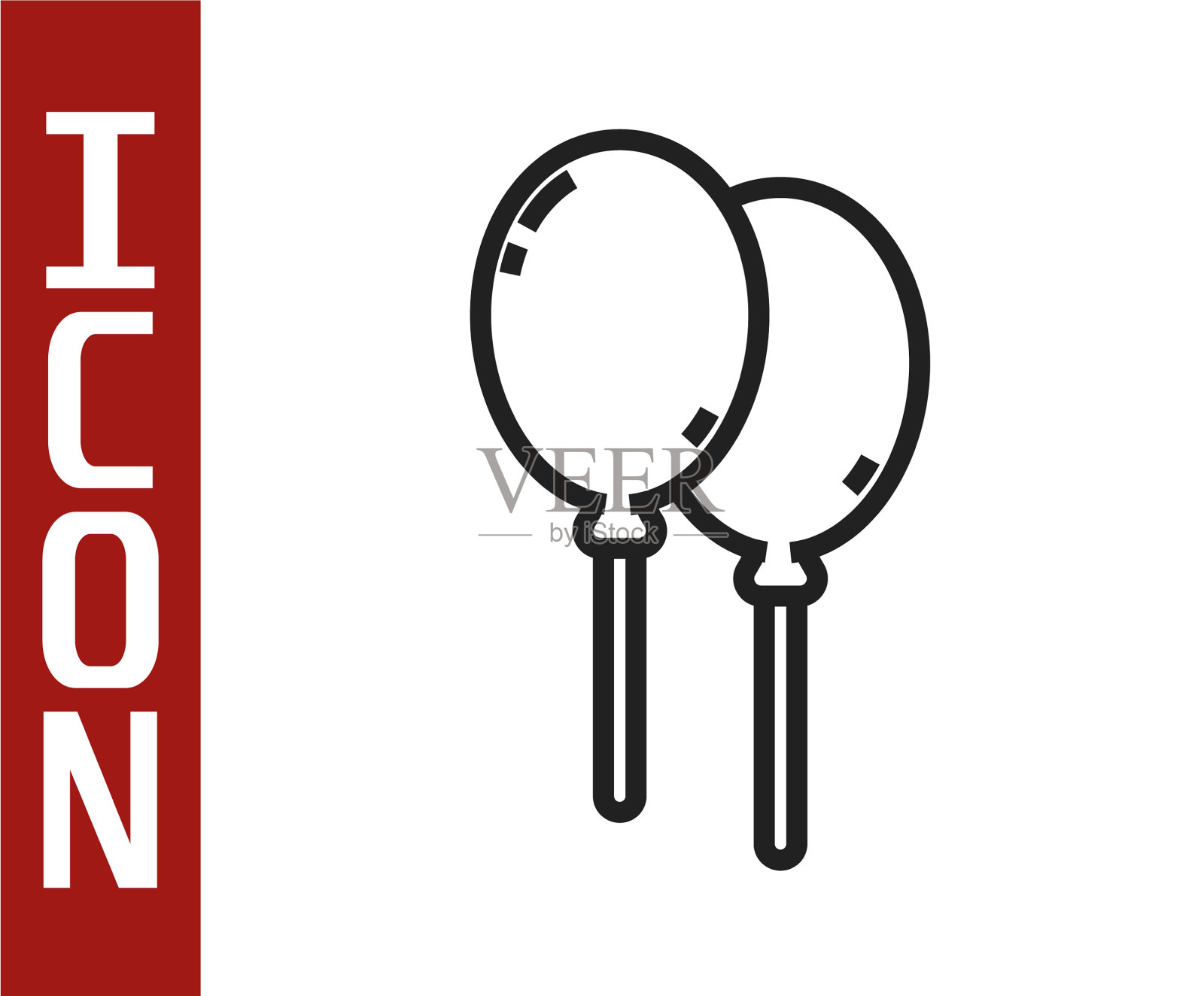 黑色线气球与丝带图标隔离插画图片素材