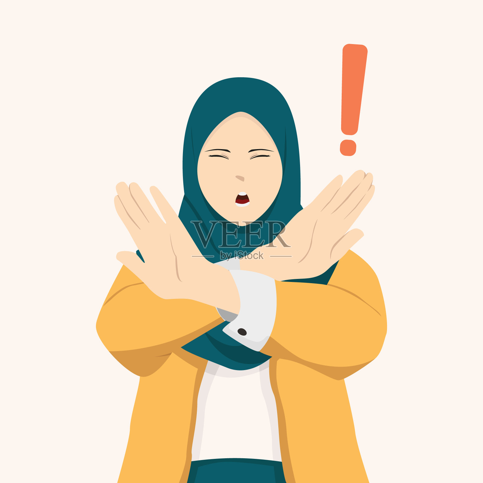 穆斯林妇女双手交叉，坚决地拒绝某些东西插画图片素材