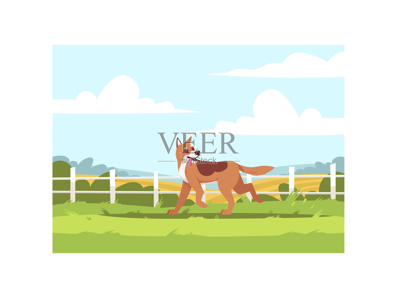 牧羊犬跑出半平面矢量插画插画图片素材