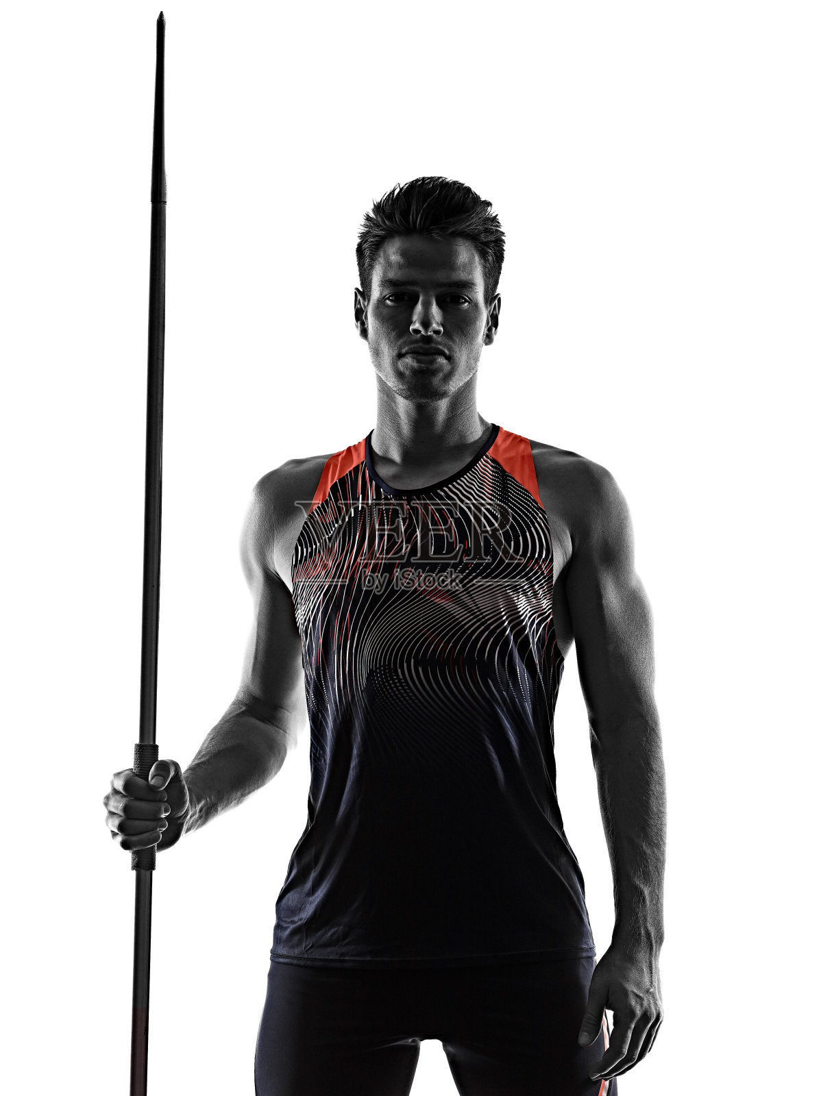 青年男子田径标枪运动员孤立的白色背景照片摄影图片