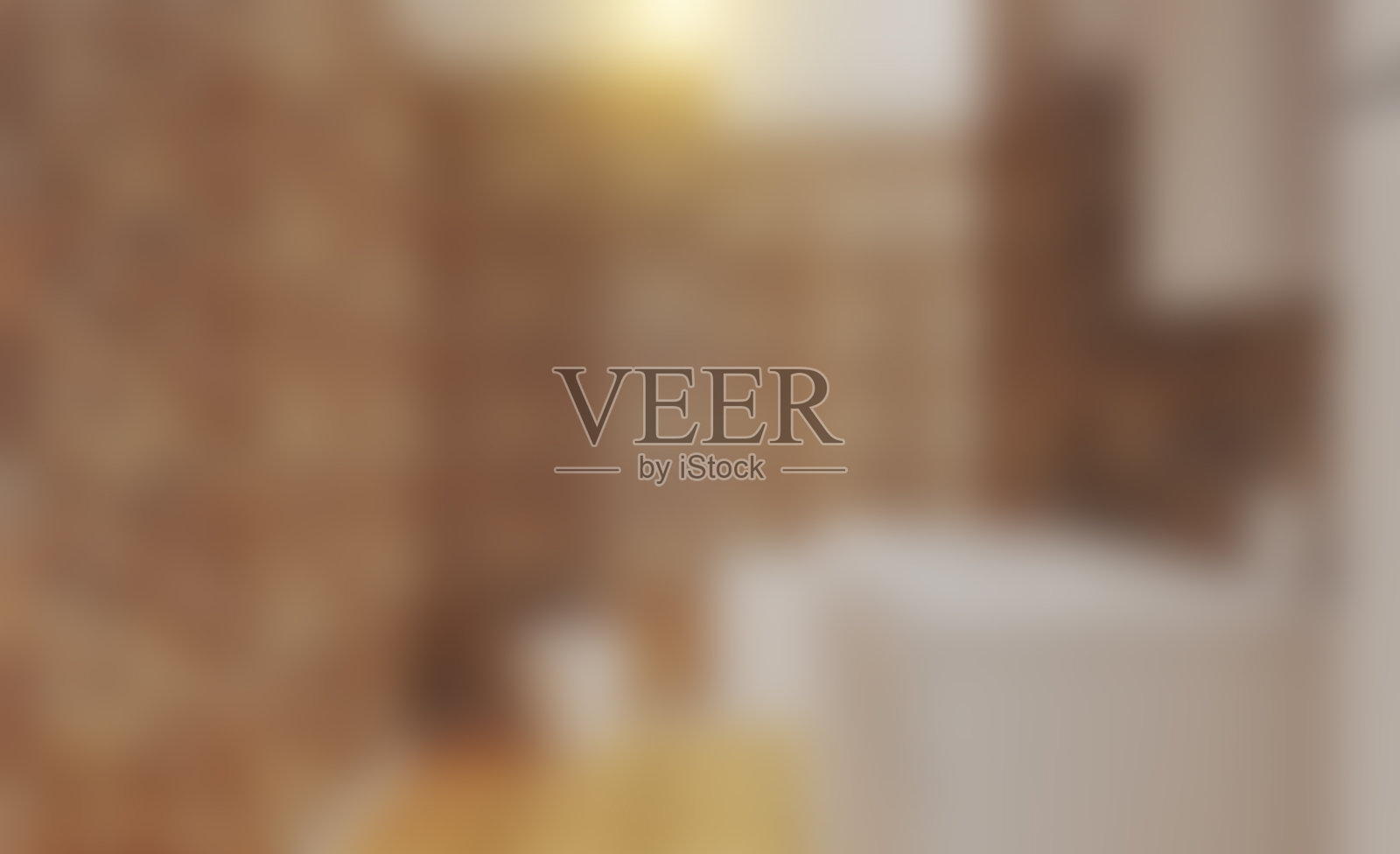 3 d渲染。浴室的景色。墙上的米色马赛克。大窗口。开放空间. .无重点、模糊phototography照片摄影图片