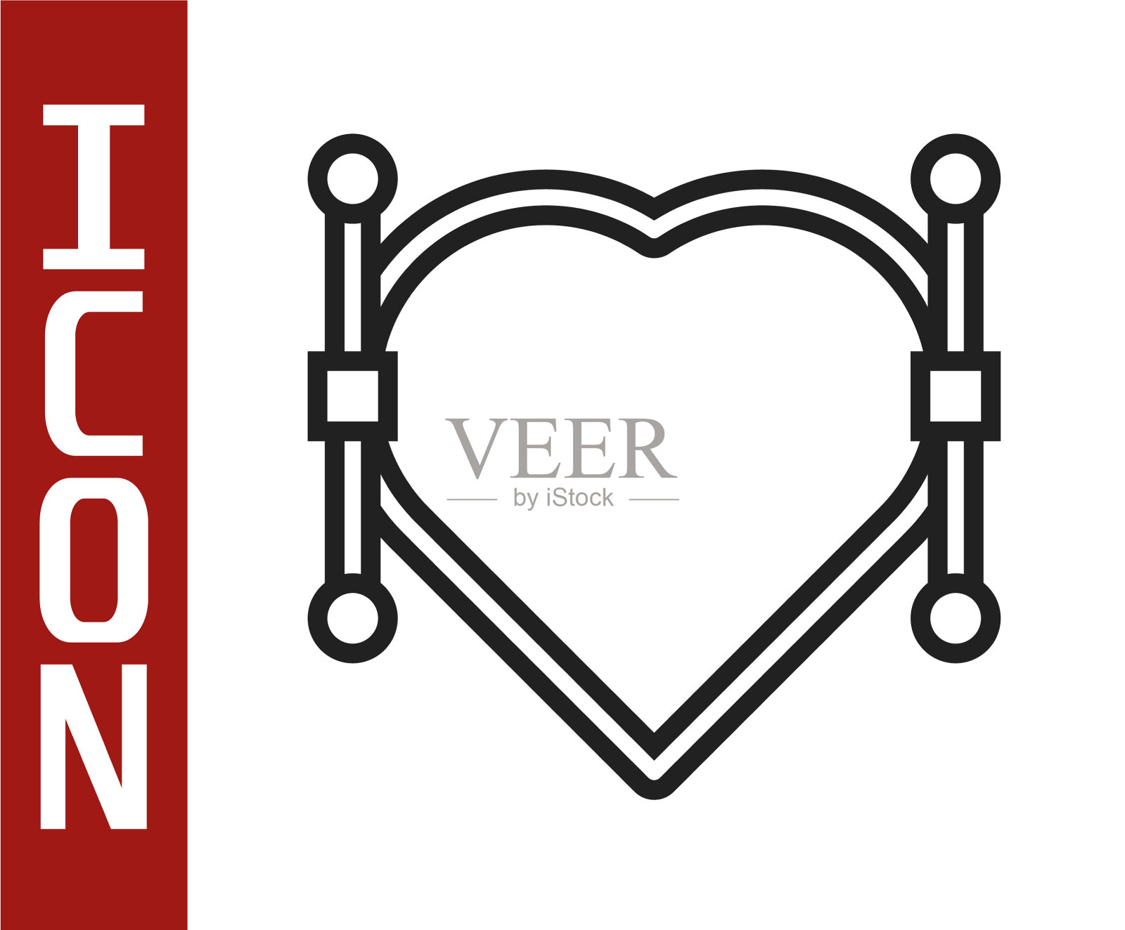 黑线心与贝塞尔曲线图标隔离插画图片素材