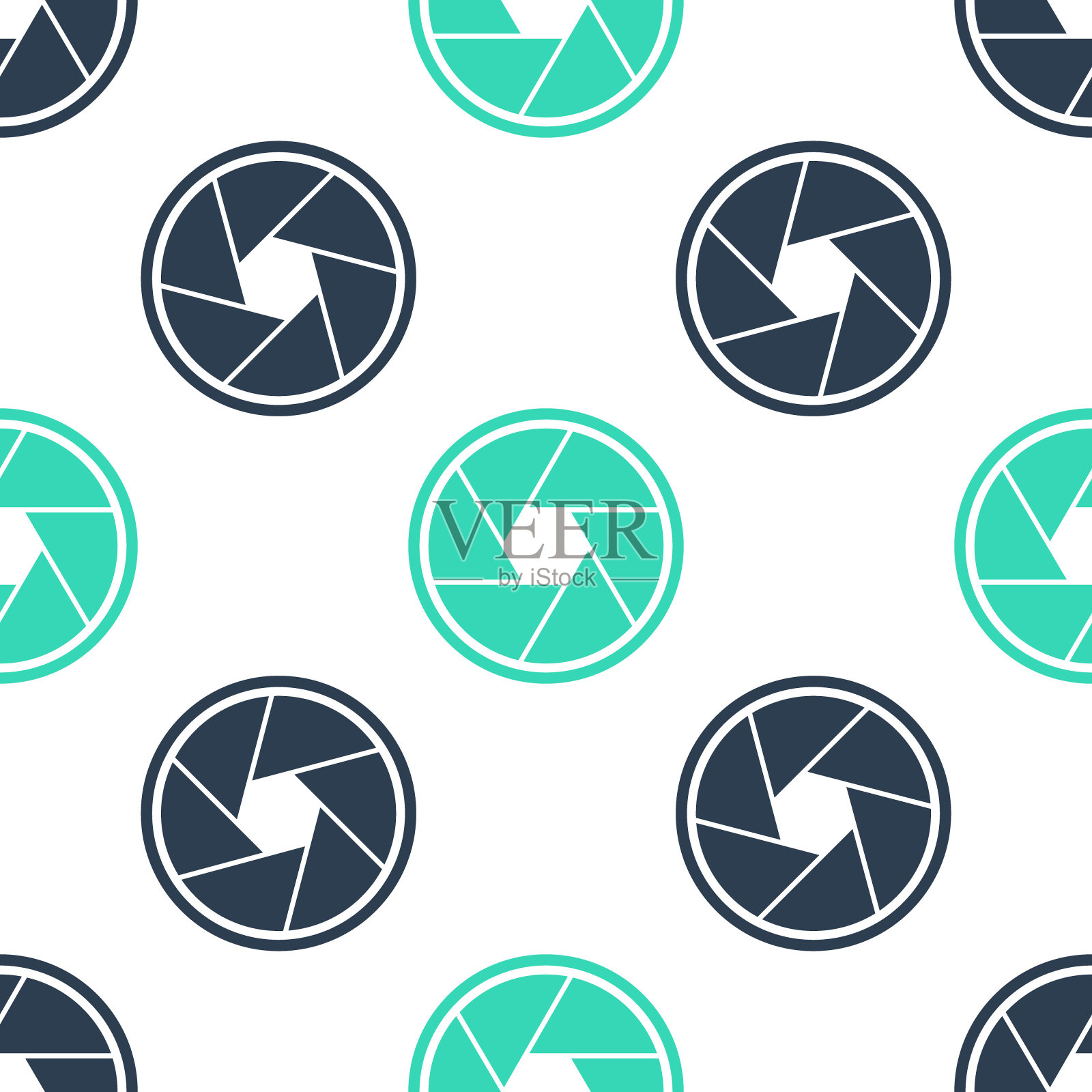 绿色相机快门图标隔离无缝模式上的白色背景。向量设计元素图片