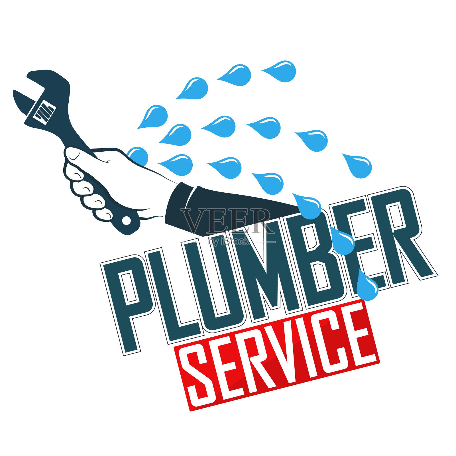水管修理扳手在手插画图片素材
