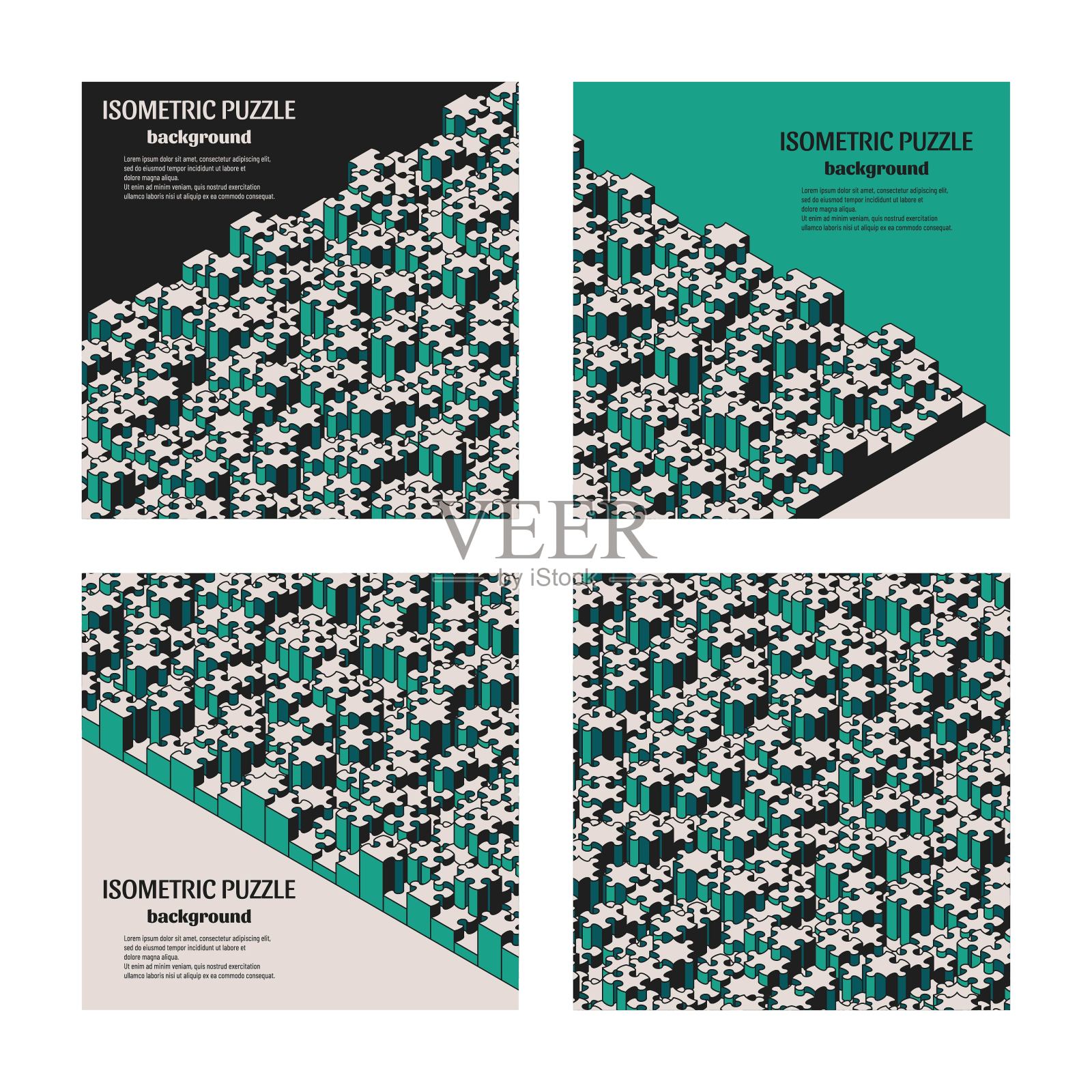 时尚的等距方形模板的社会媒体，故事和帖子，网络横幅和数字营销，移动应用程序。拼图游戏的等距背景与许多彩色的块插画图片素材