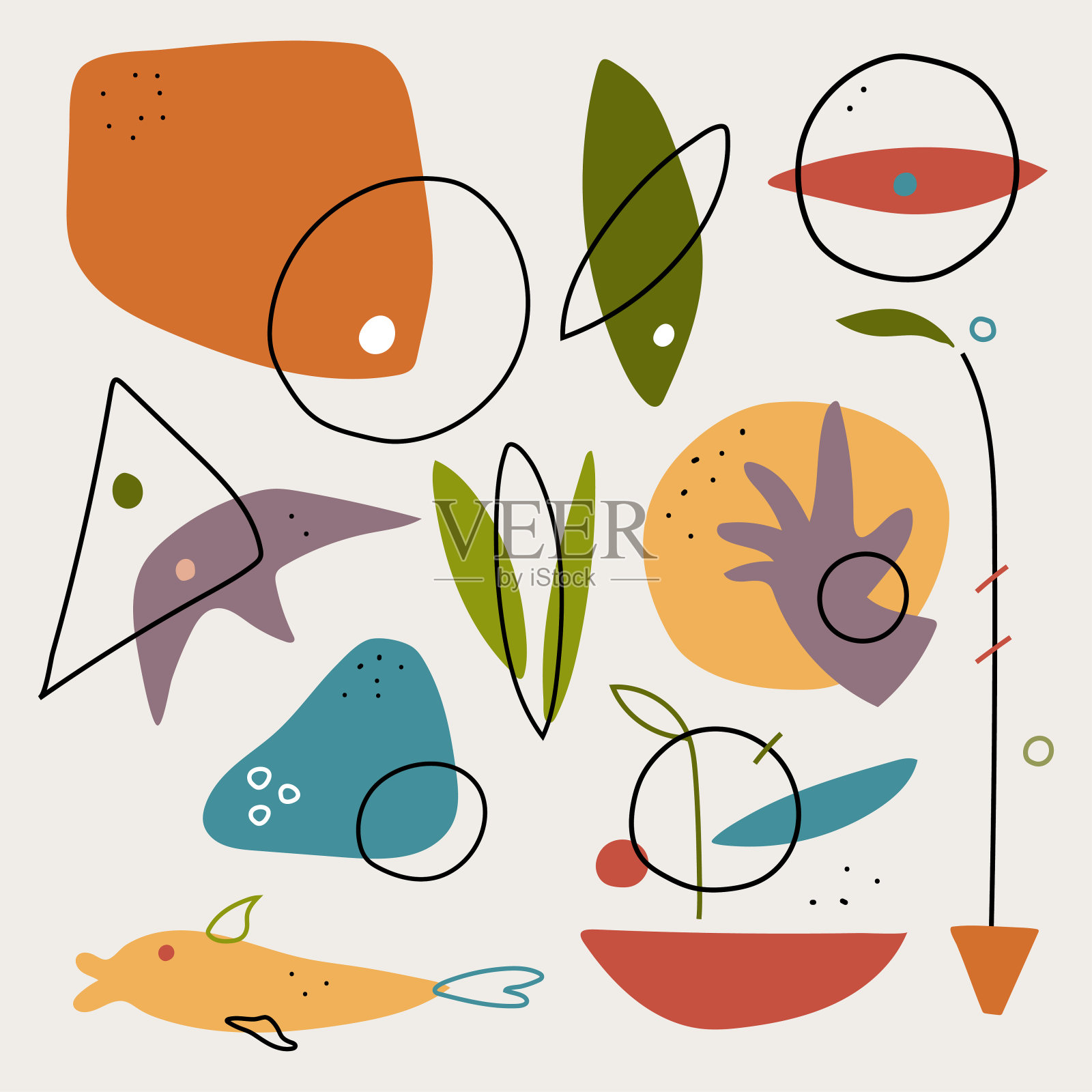 抽象的形状和形式矢量集孤立在白色背景。插画图片素材