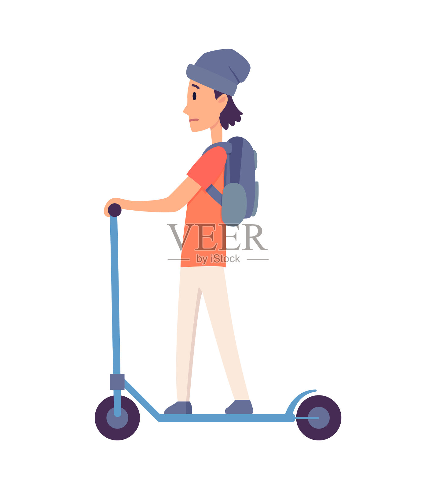 年轻英俊的男人骑着现代化的踏板车设计元素图片