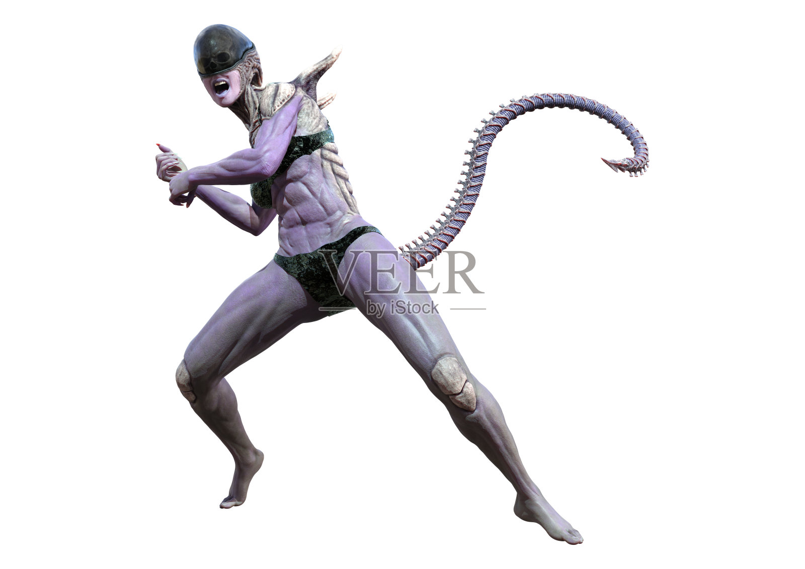 3D插图女性外星人在白色照片摄影图片