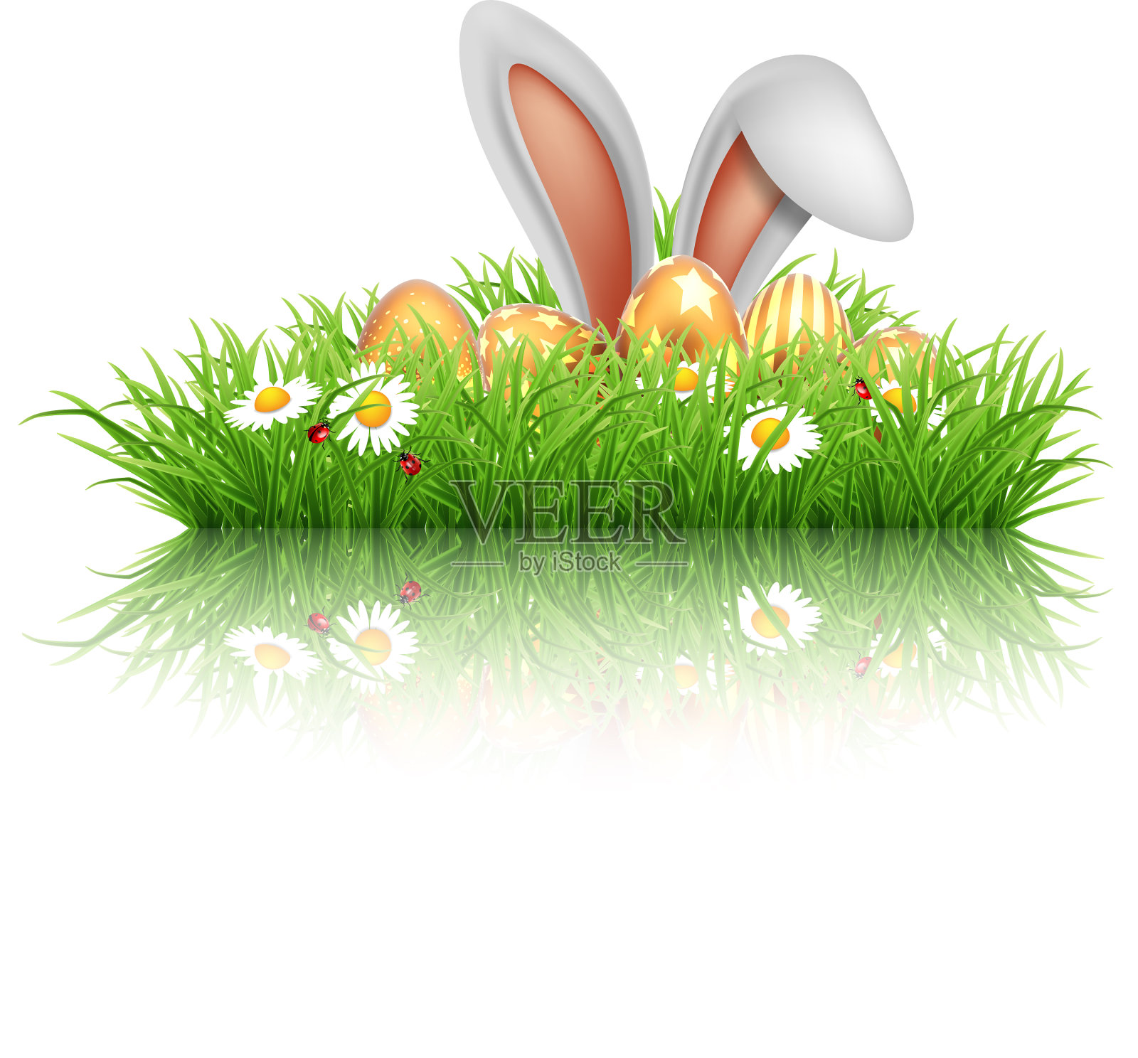 复活节快乐贺卡兔耳偷窥插画图片素材