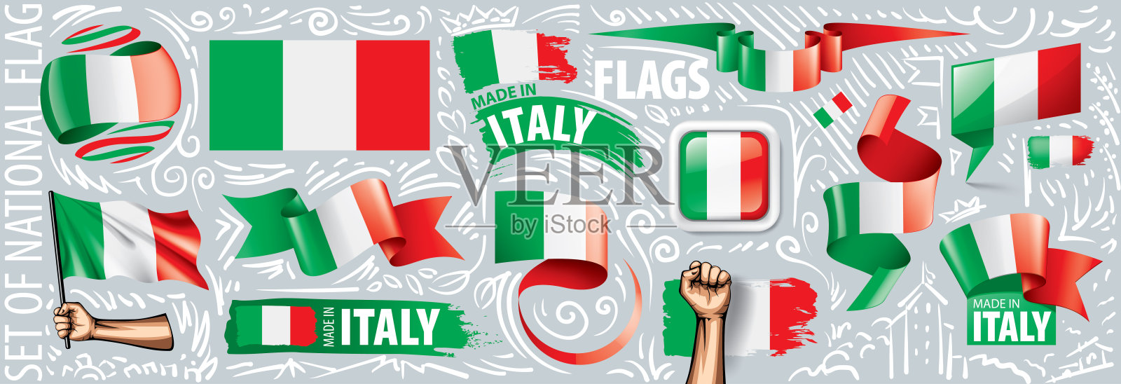 向量集意大利国旗的各种创意设计插画图片素材