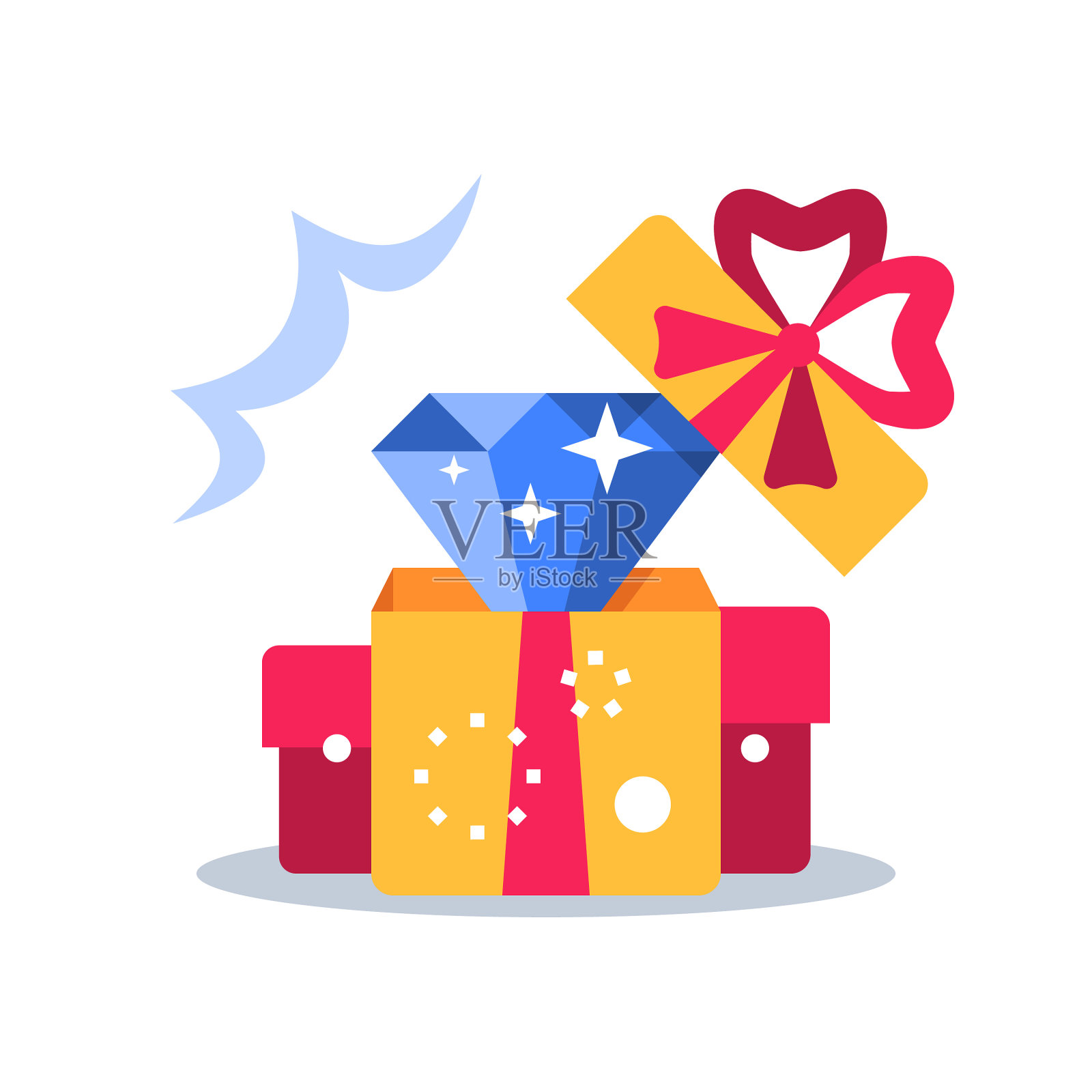 打开盒子惊喜礼物和钻石设计元素图片