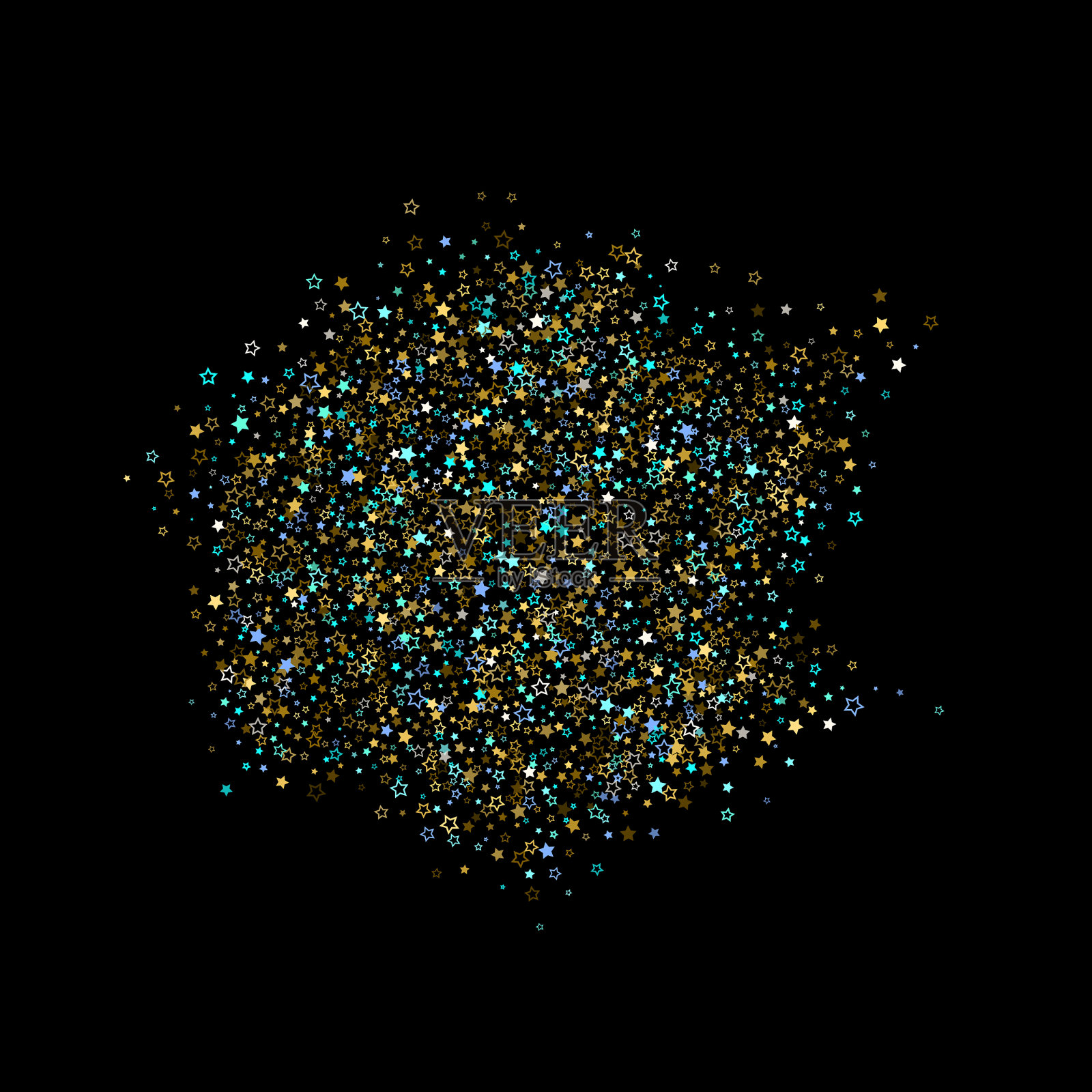 金色蓝色星星链轮闪亮的五彩纸屑插画图片素材