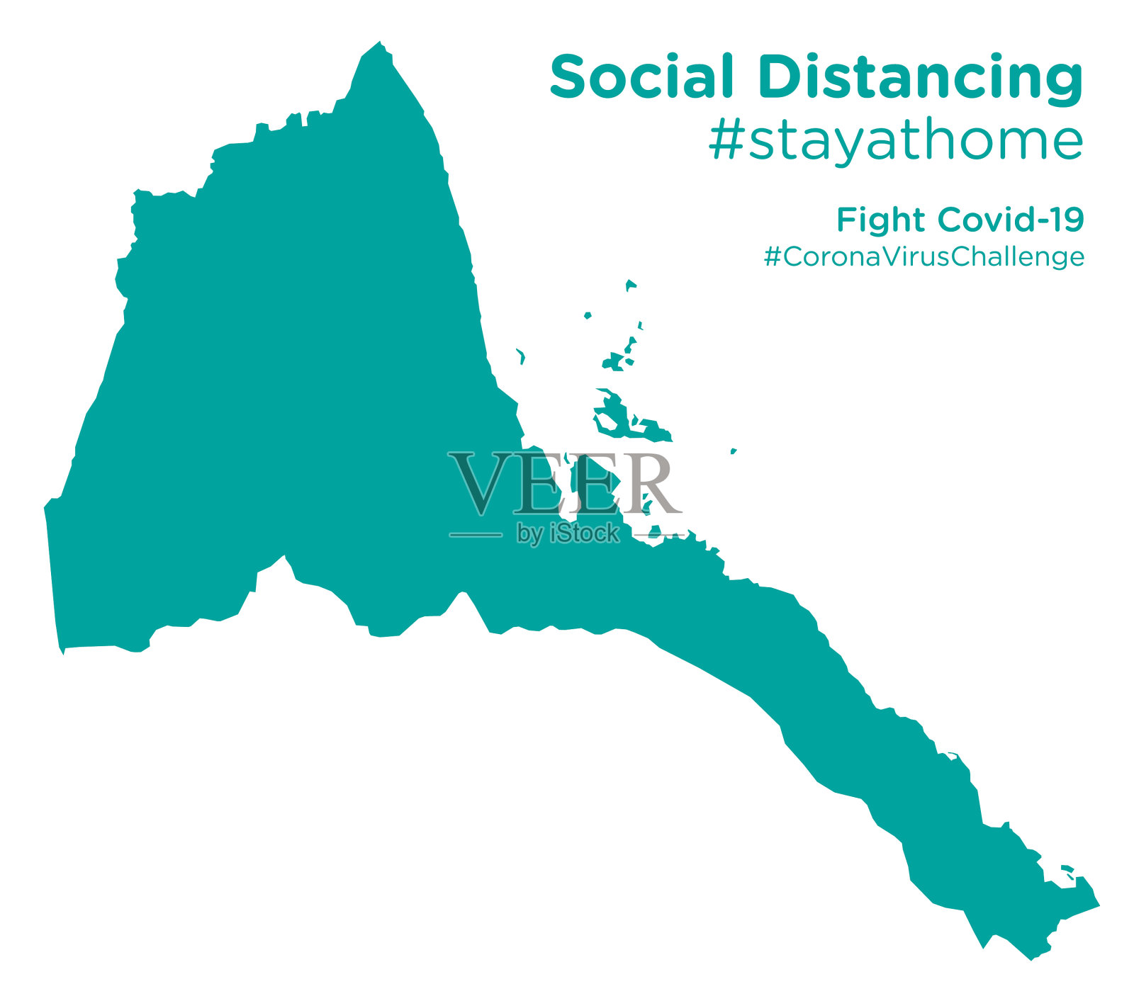 厄立特里亚地图与社交距离呆在家里标签插画图片素材