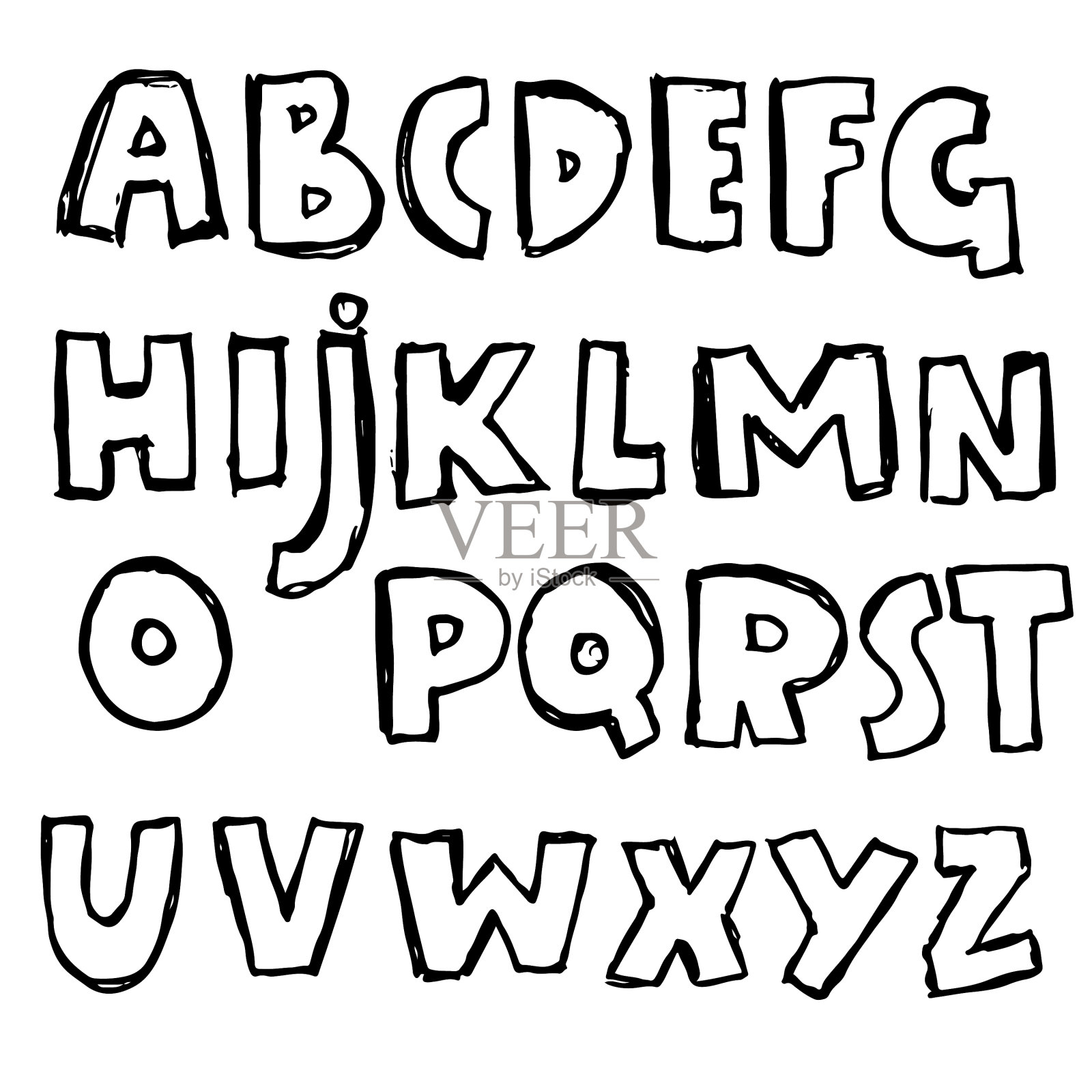 手绘钢笔轮廓，粗体字体，现代垃圾设计元素图片