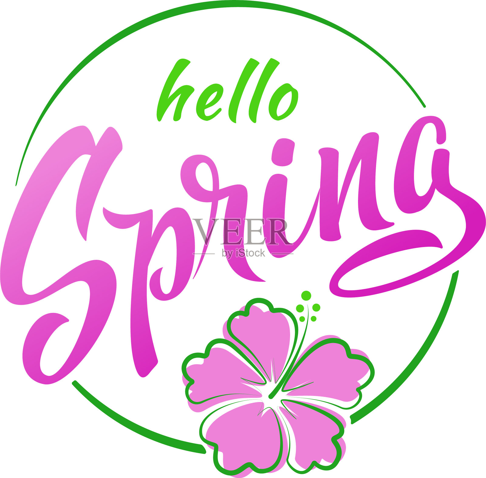 你好，春季手绘圆形标志用插画图片素材