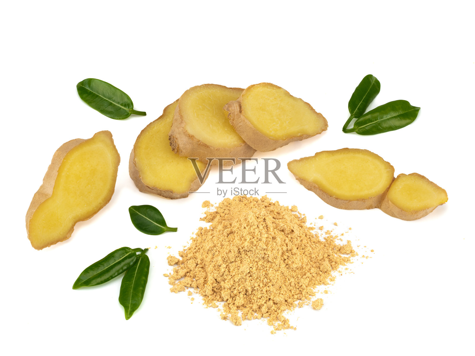 鲜姜和干姜，背景白色照片摄影图片