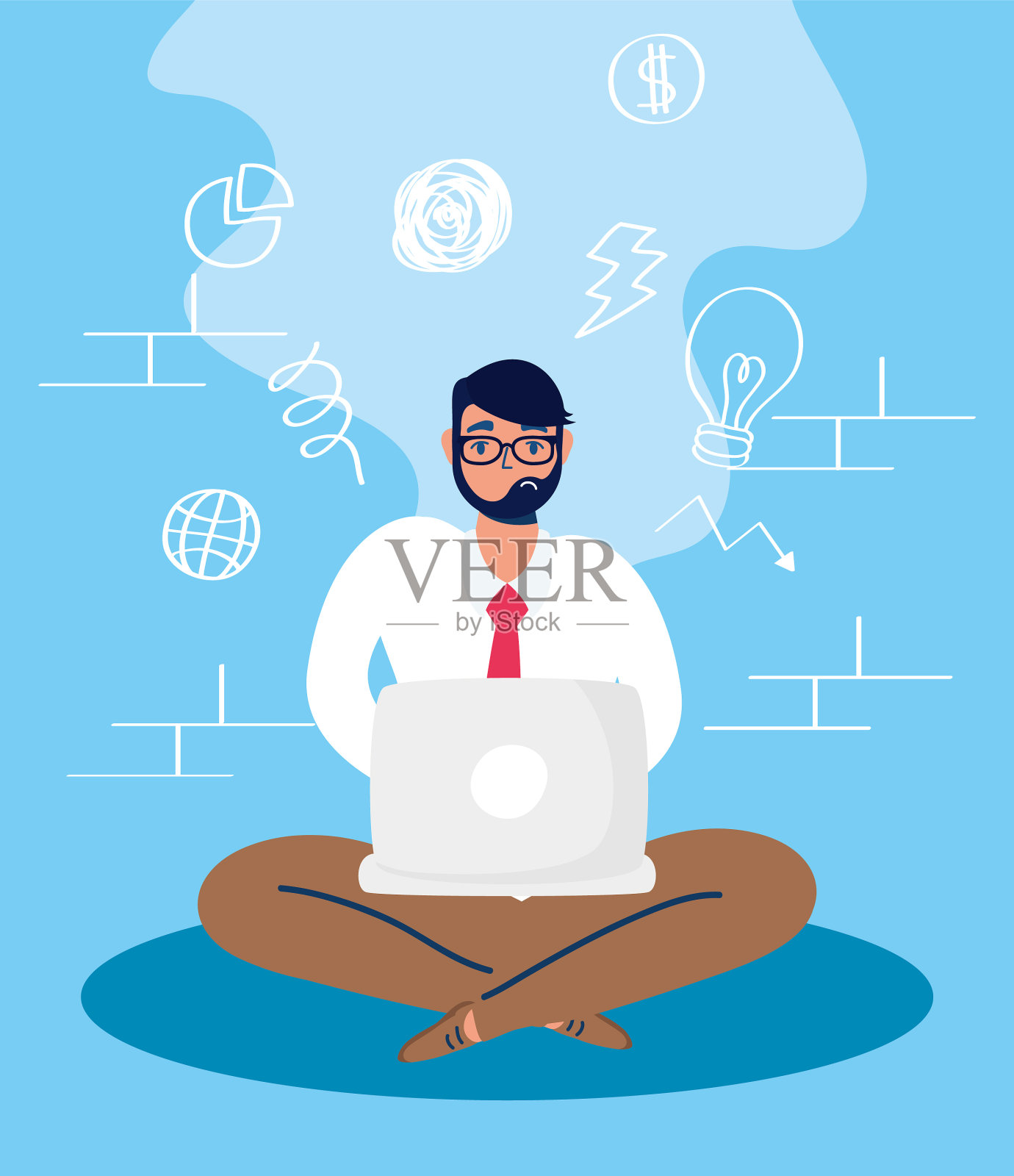 有压力性格的人使用笔记本电脑插画图片素材