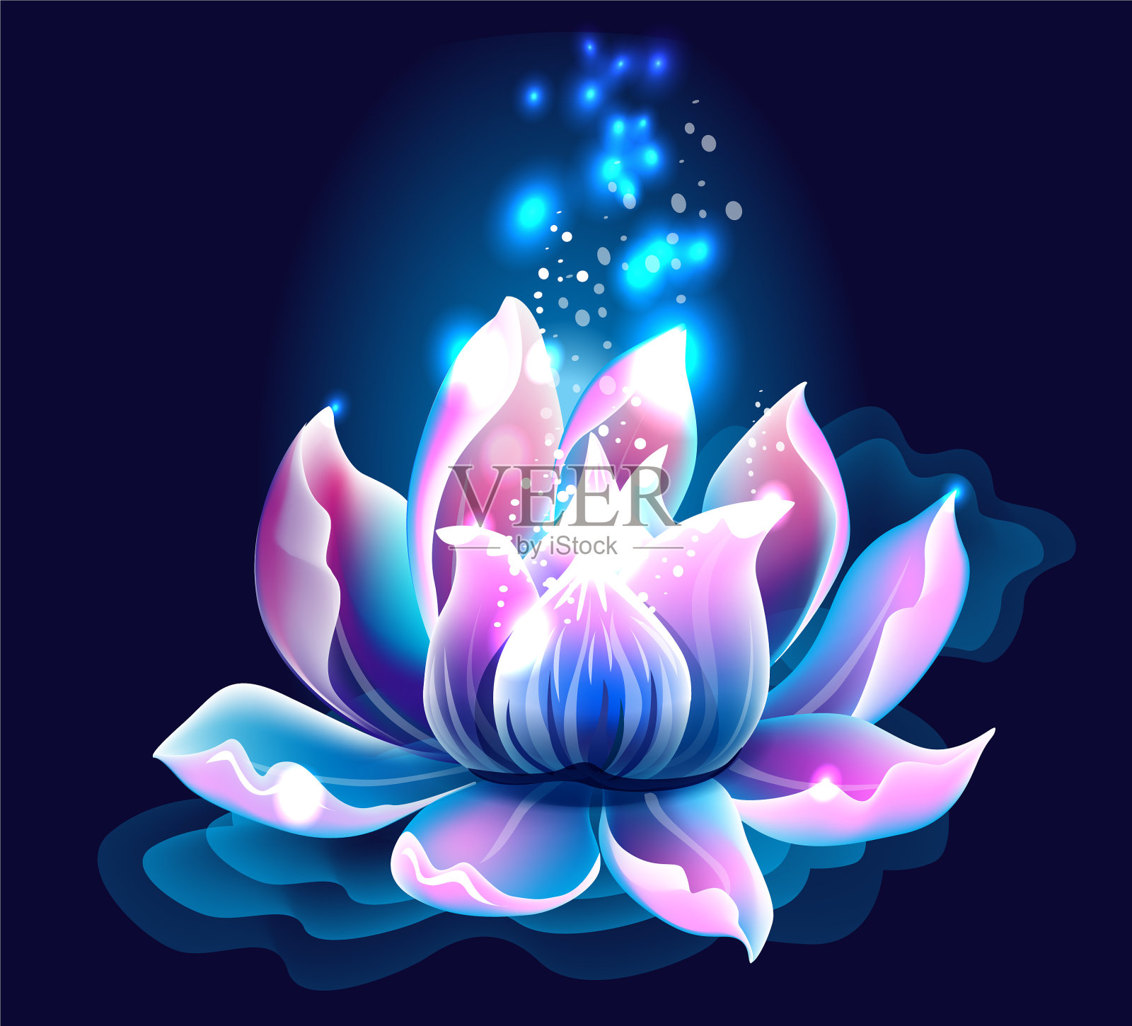 粉红色的荷花和淡淡的睡莲插画图片素材