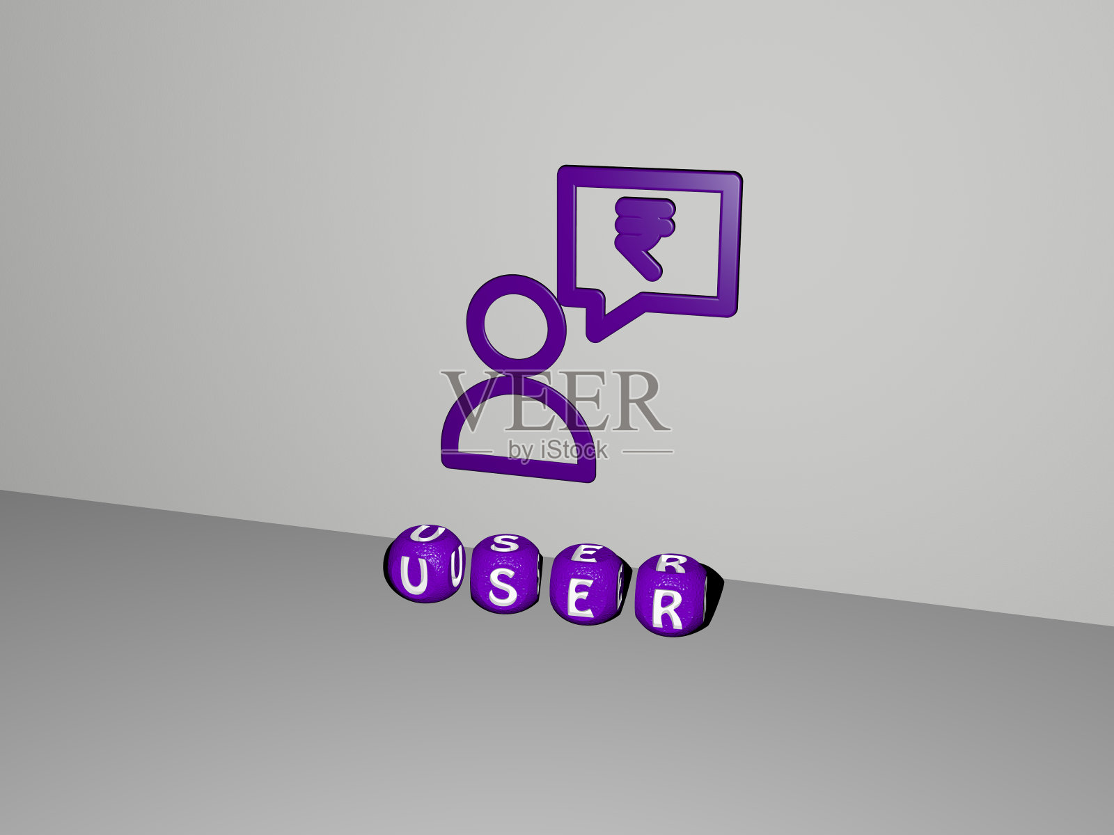 用户垂直的3D图形图像，以及由金属立方体字母从顶部视角构建的文本，非常适合概念演示和幻灯片。插图和图标照片摄影图片