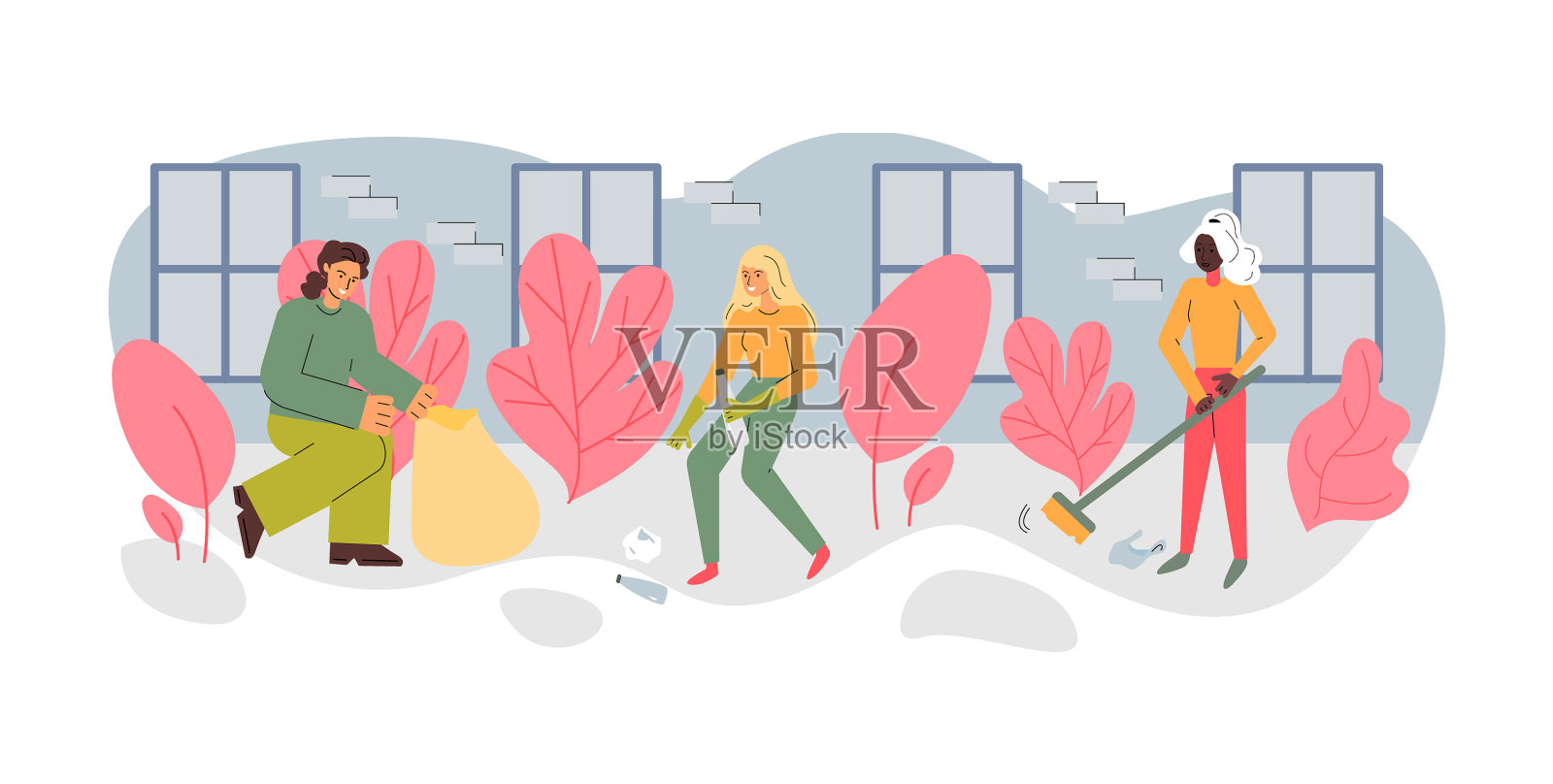 志愿者扮演清扫街道的角色设计元素图片