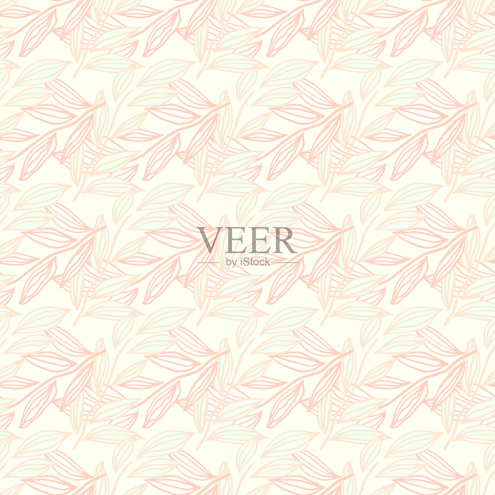 简单的无缝涂鸦图案与轮廓叶元素在粉红色rozy色调。程式化的创意手绘印花。插画图片素材