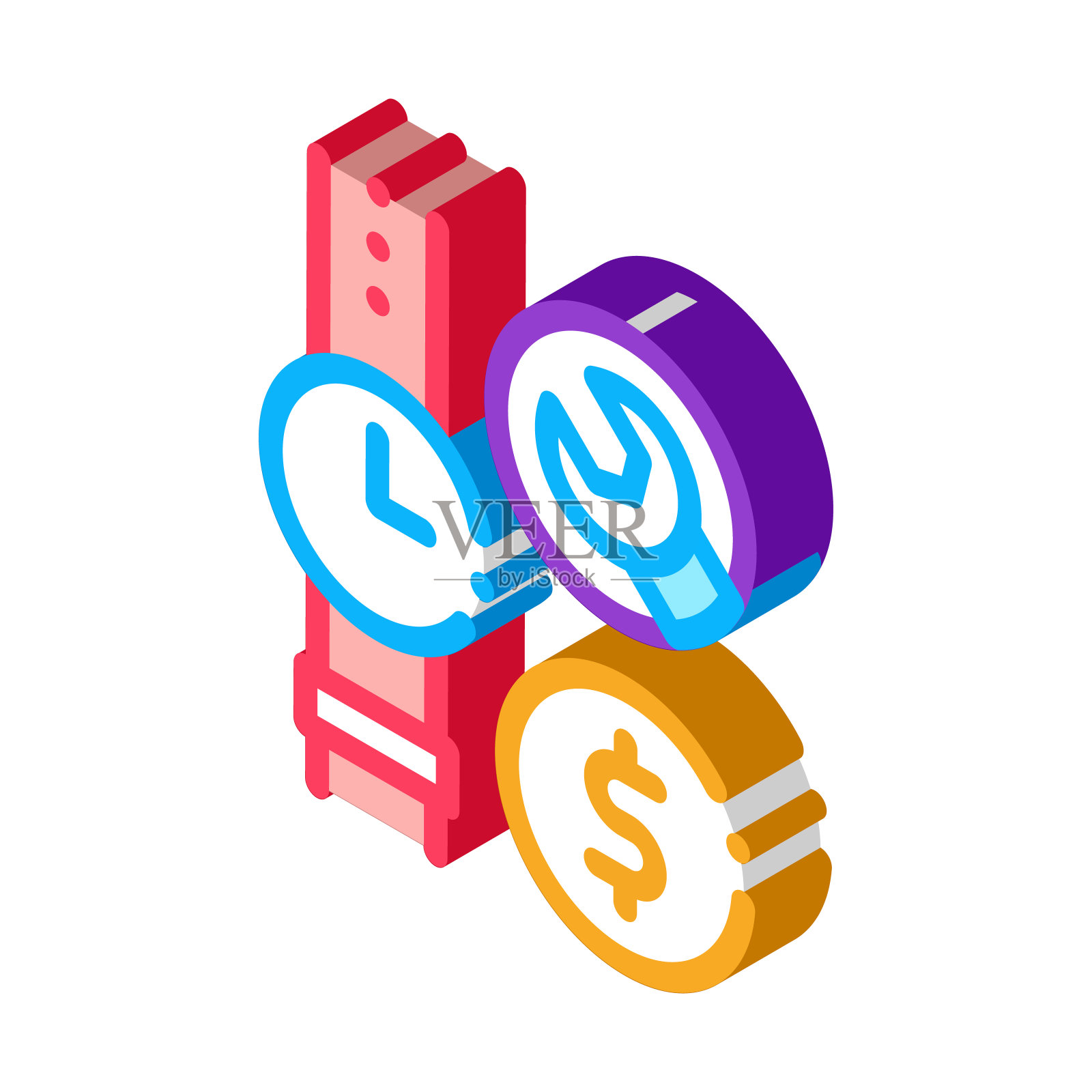 手表维修费用等距图标矢量插图插画图片素材