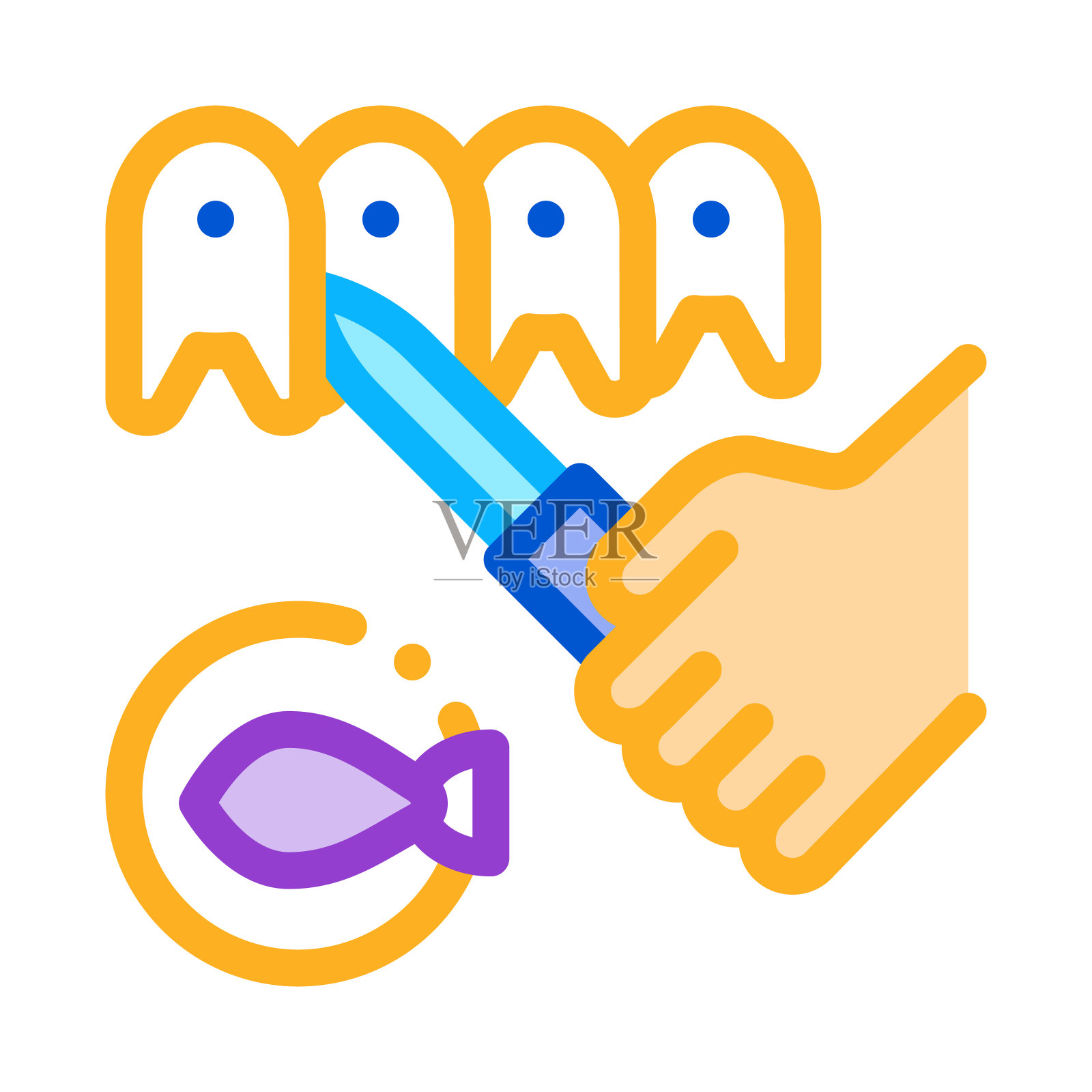 鱼切割图标矢量轮廓插图插画图片素材