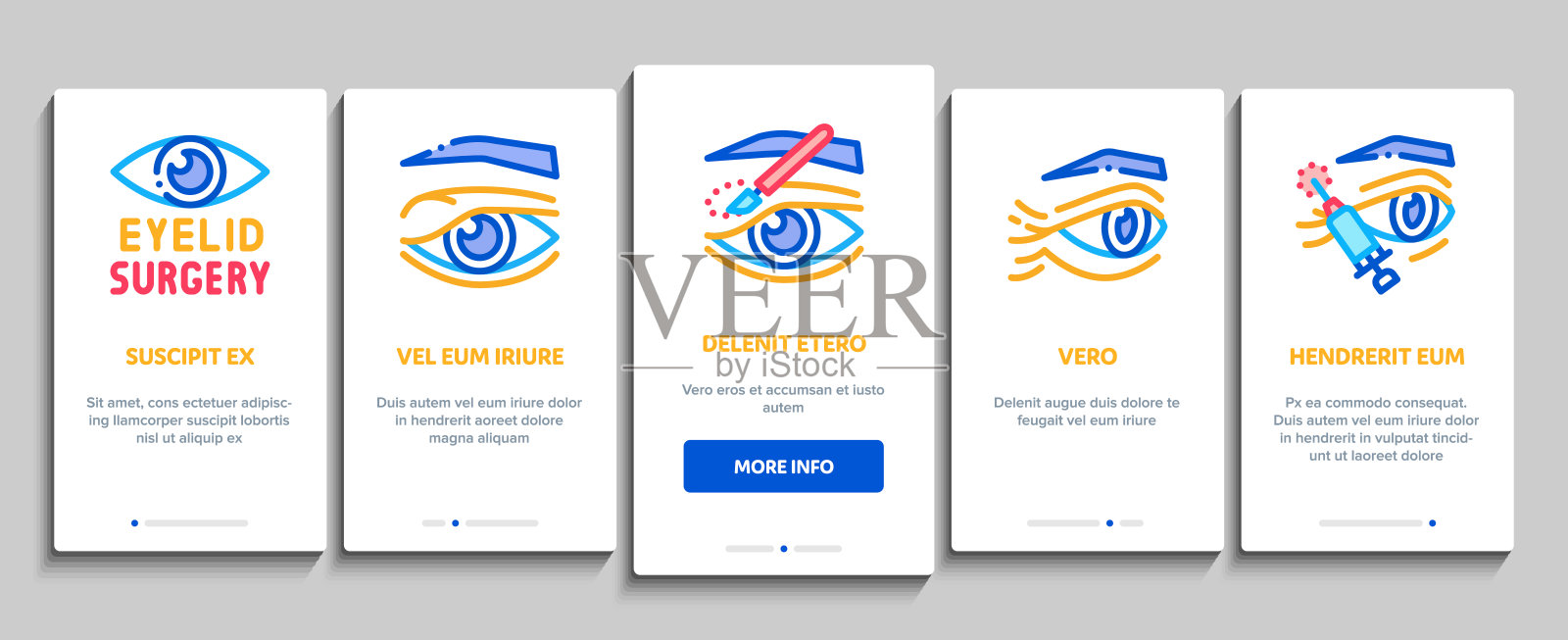 眼睑手术健康上线元素图标设置向量插画图片素材