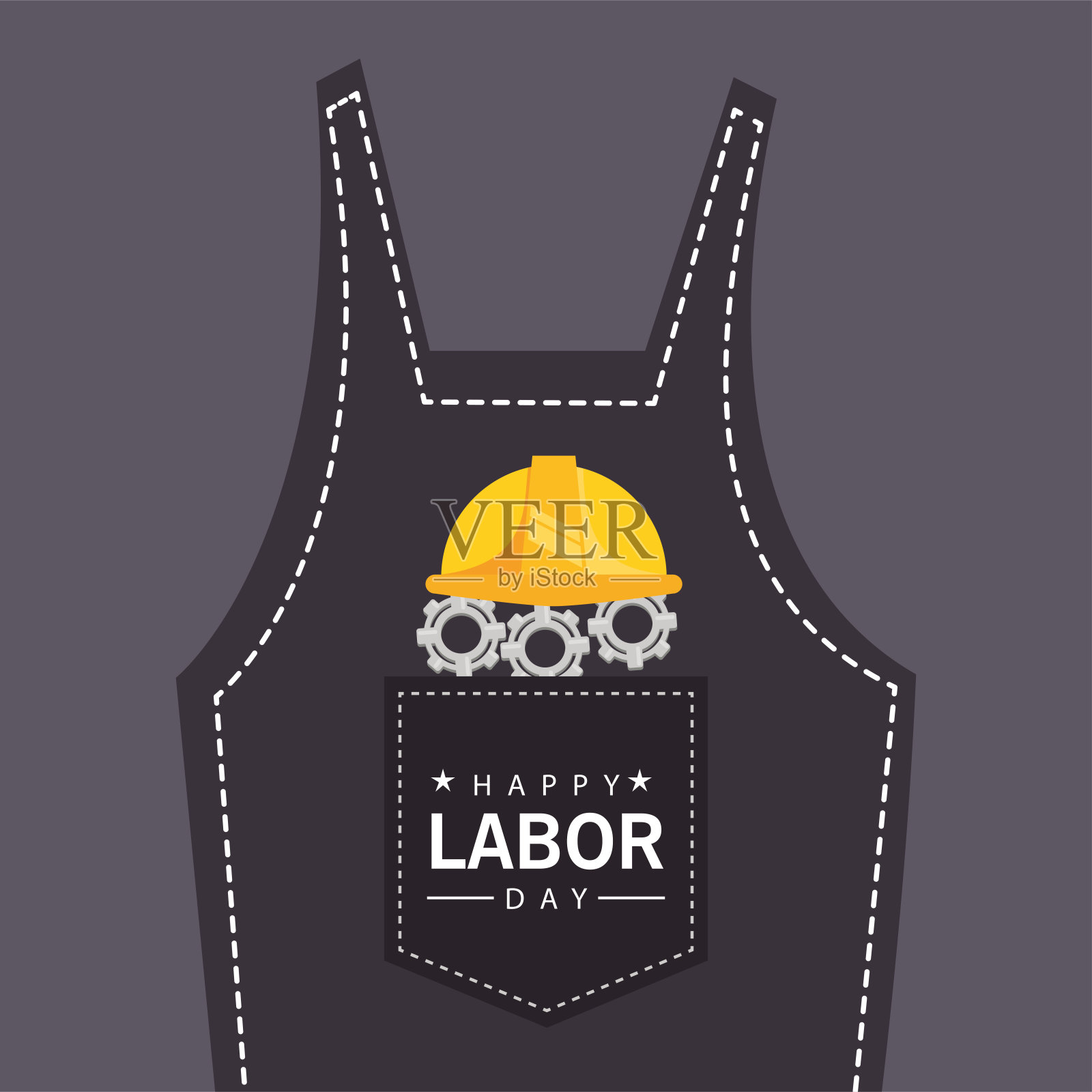 劳动节快乐庆祝工装裤口袋里的工具插画图片素材