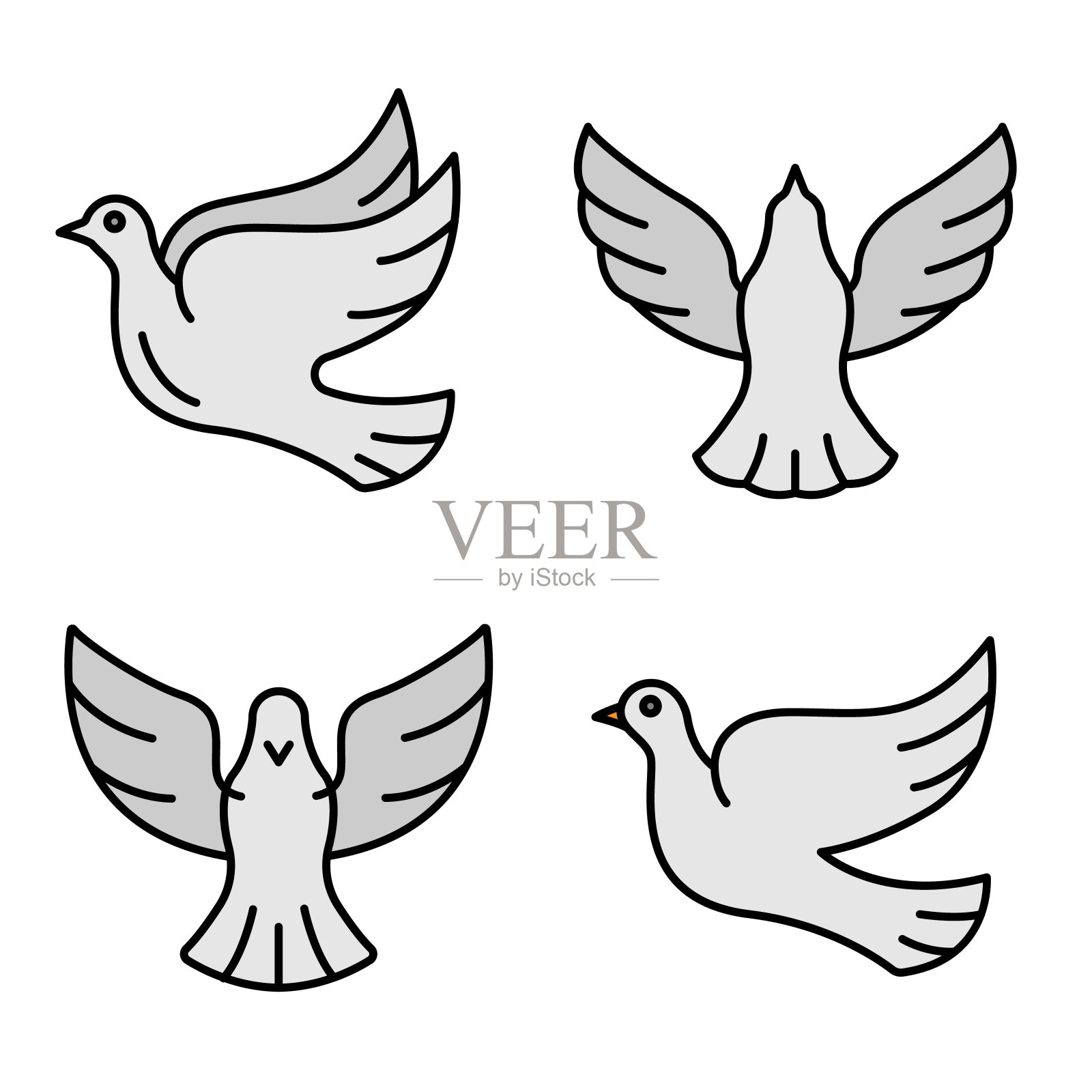 鸽子图标设置线颜色向量，轮廓样式插画图片素材