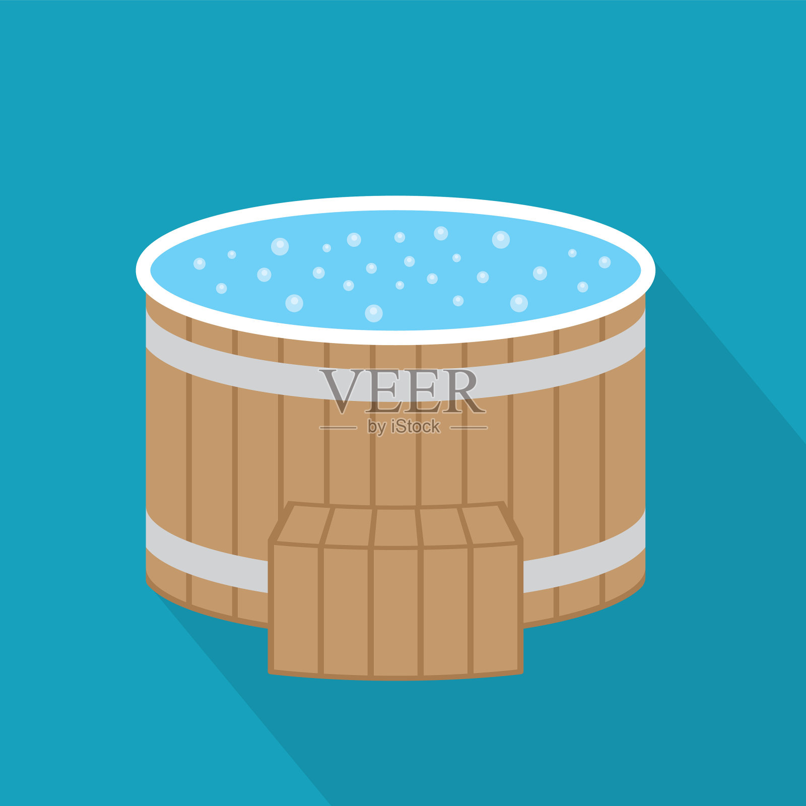 木制热浴缸桶图标插画图片素材