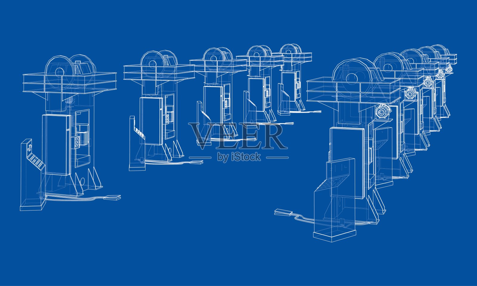 摩擦螺杆压力机概念大纲。向量插画图片素材