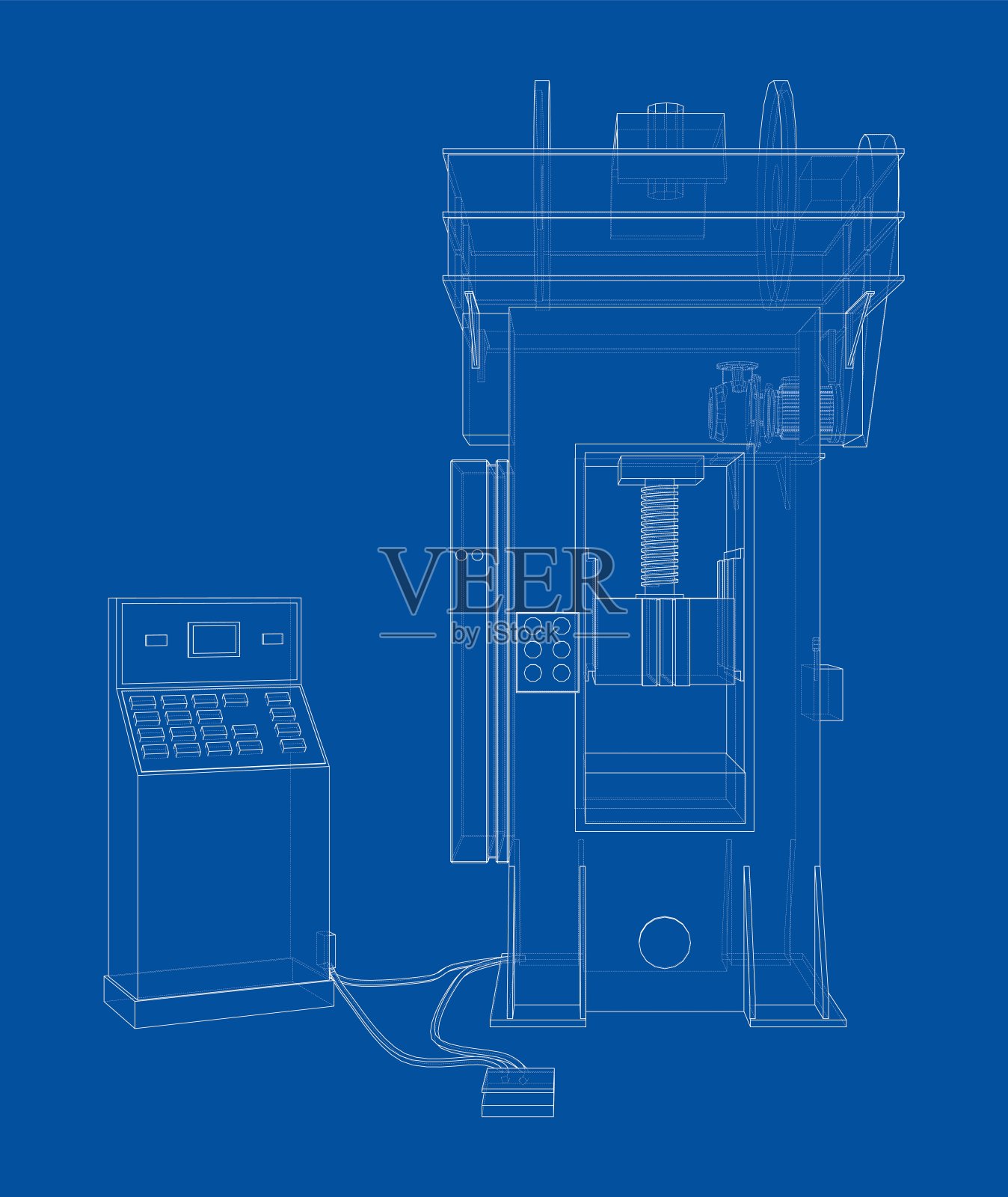 摩擦螺杆压力机概念大纲。向量插画图片素材