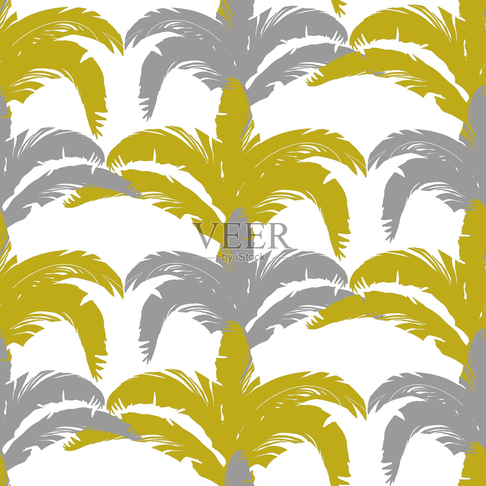 有三种颜色的热带灌木图案，灰色，白色，金色无缝设计元素图片