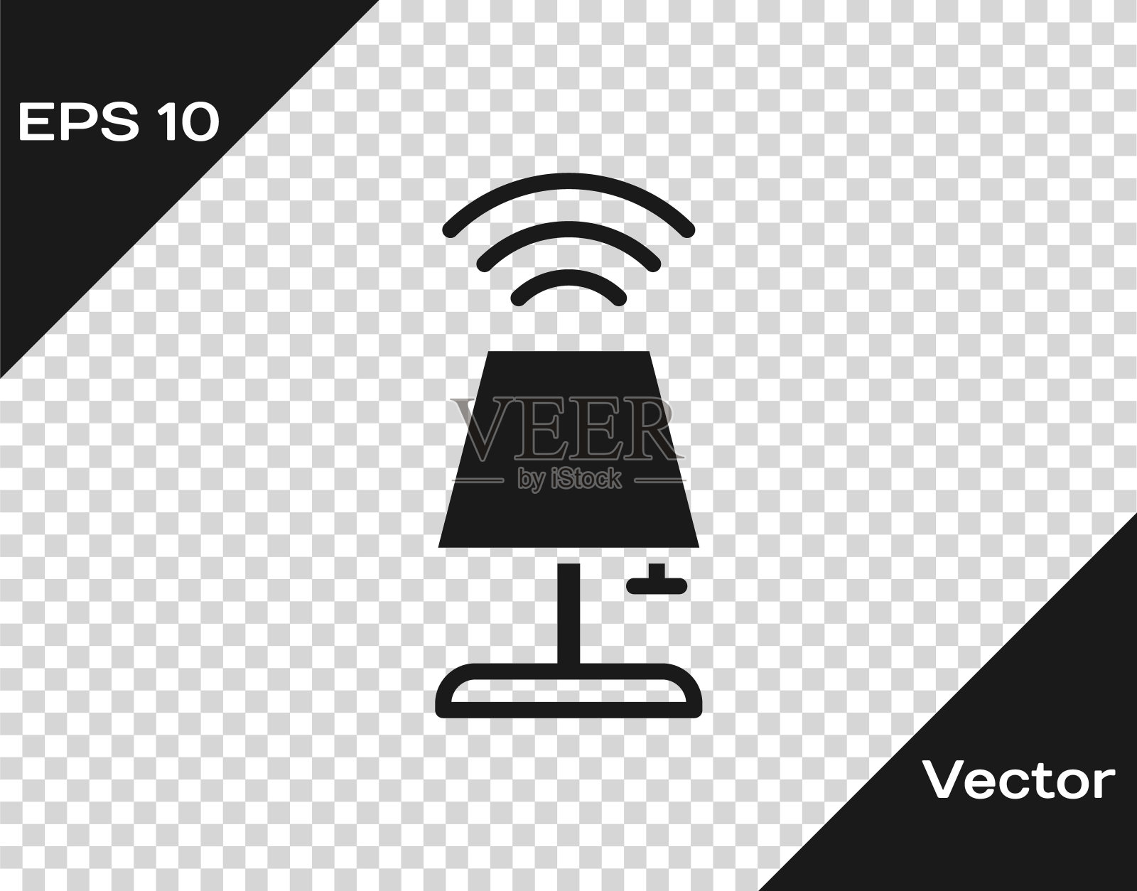 黑色智能台灯系统图标隔离在透明背景上。物联网概念与无线连接。向量插画图片素材